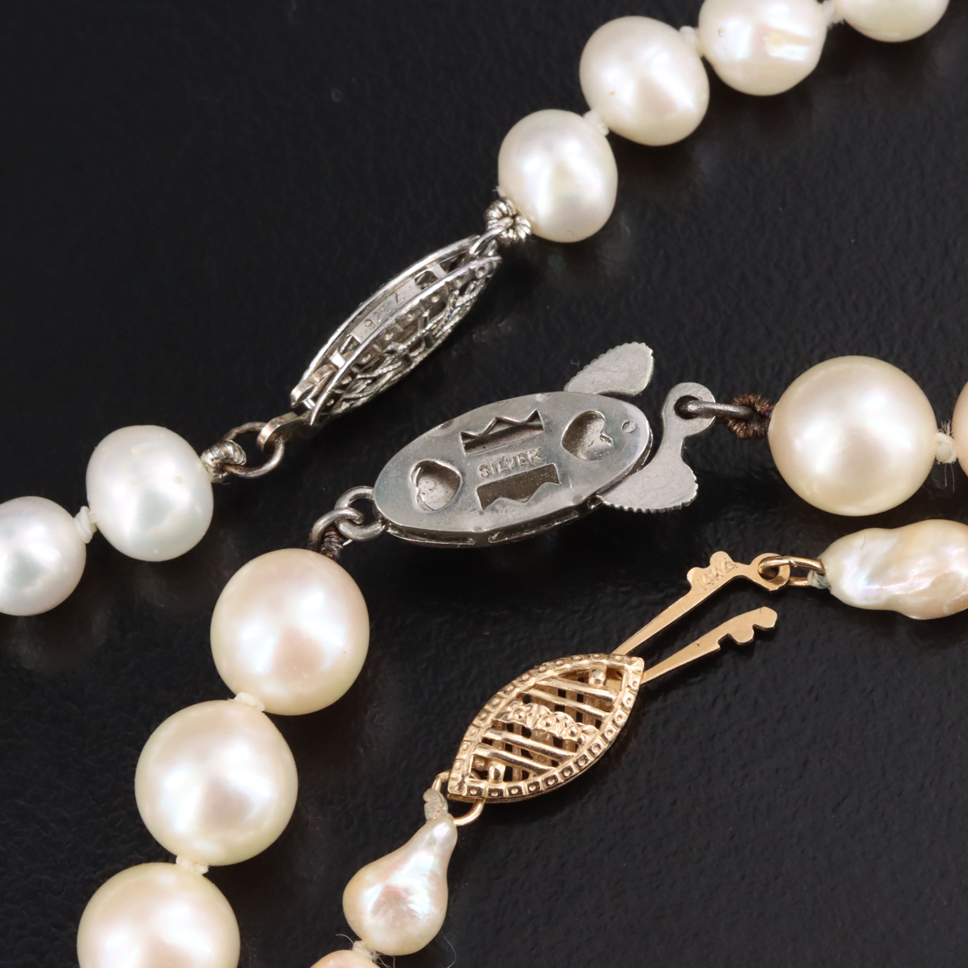 Vintage Pearl Necklaces Including 14K and Sterling