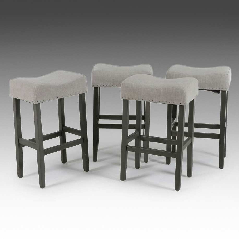 Set of Four Modern Upholstered Saddle Barstools, 2018