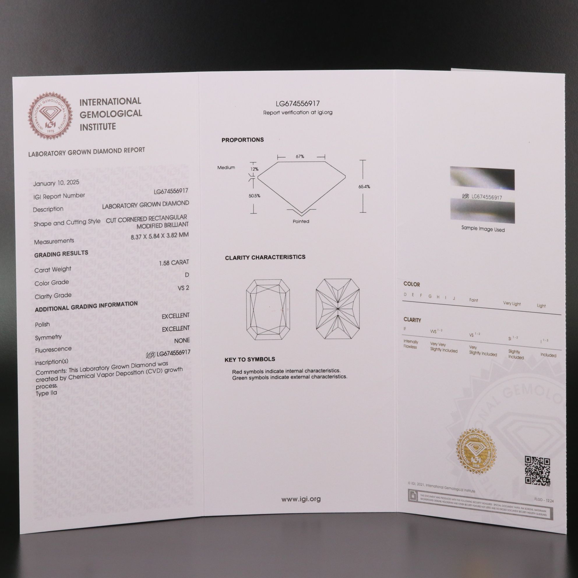Loose 1.58 CT Lab Grown Diamond with IGI Report