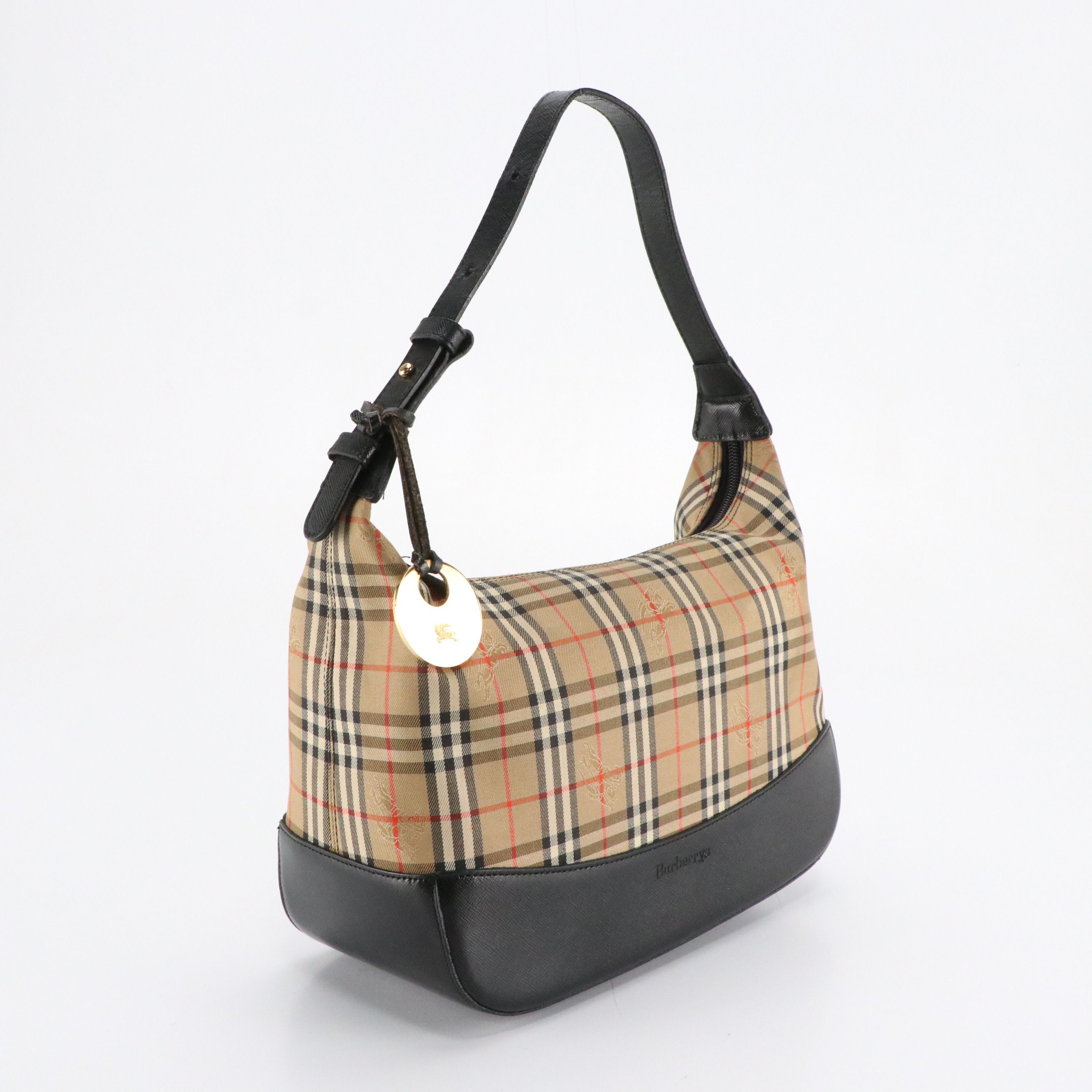 Burberrys Haymarket Check and Black Saffiano Leather Shoulder Bag with Box