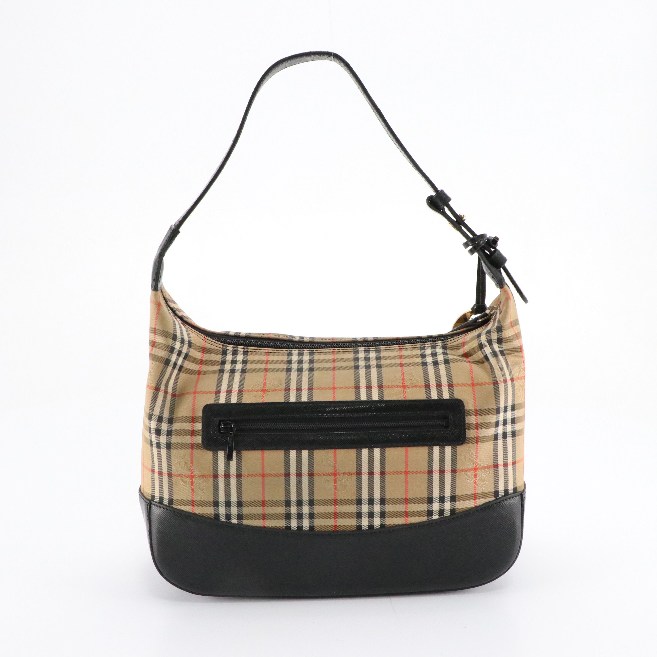 Burberrys Haymarket Check and Black Saffiano Leather Shoulder Bag with Box