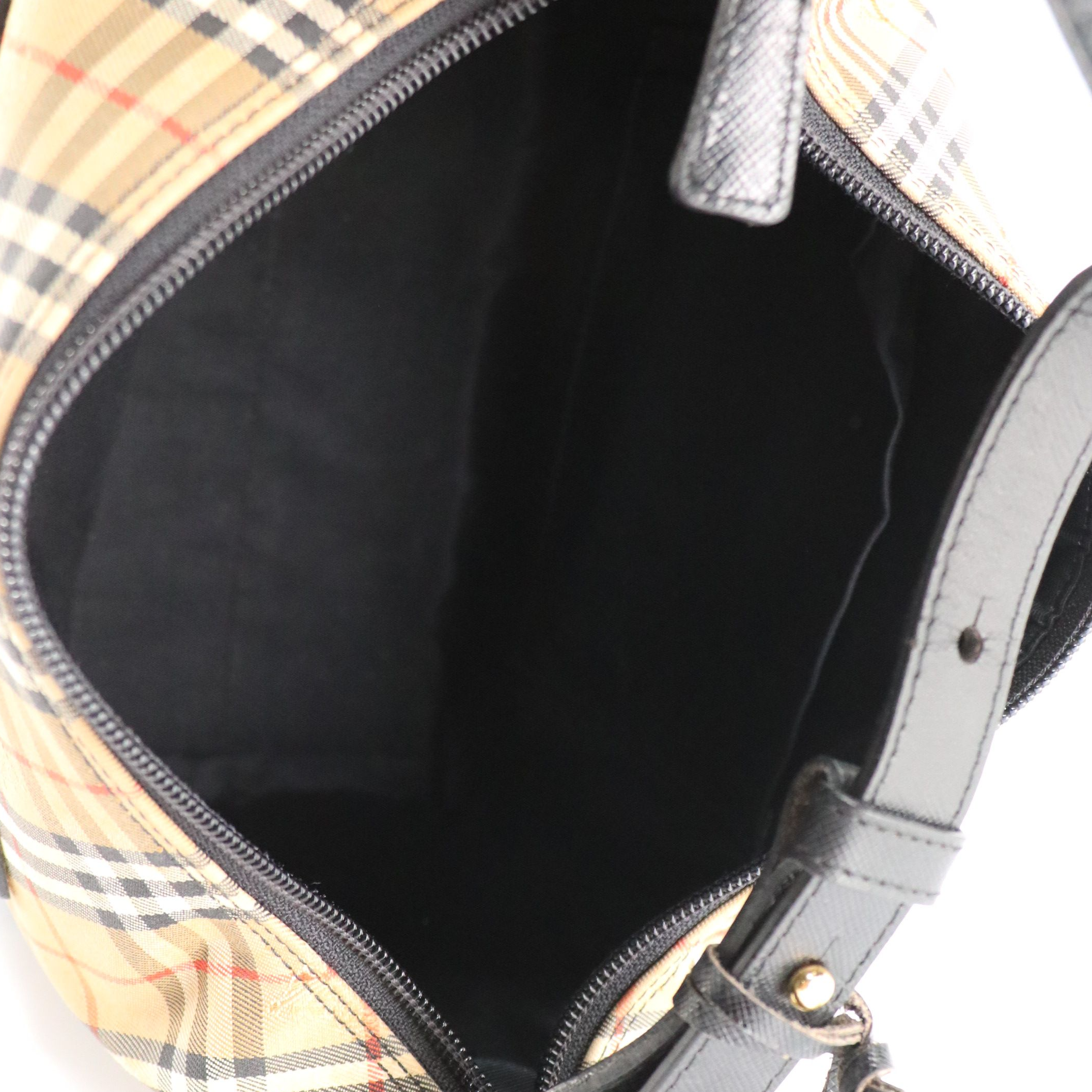 Burberrys Haymarket Check and Black Saffiano Leather Shoulder Bag with Box