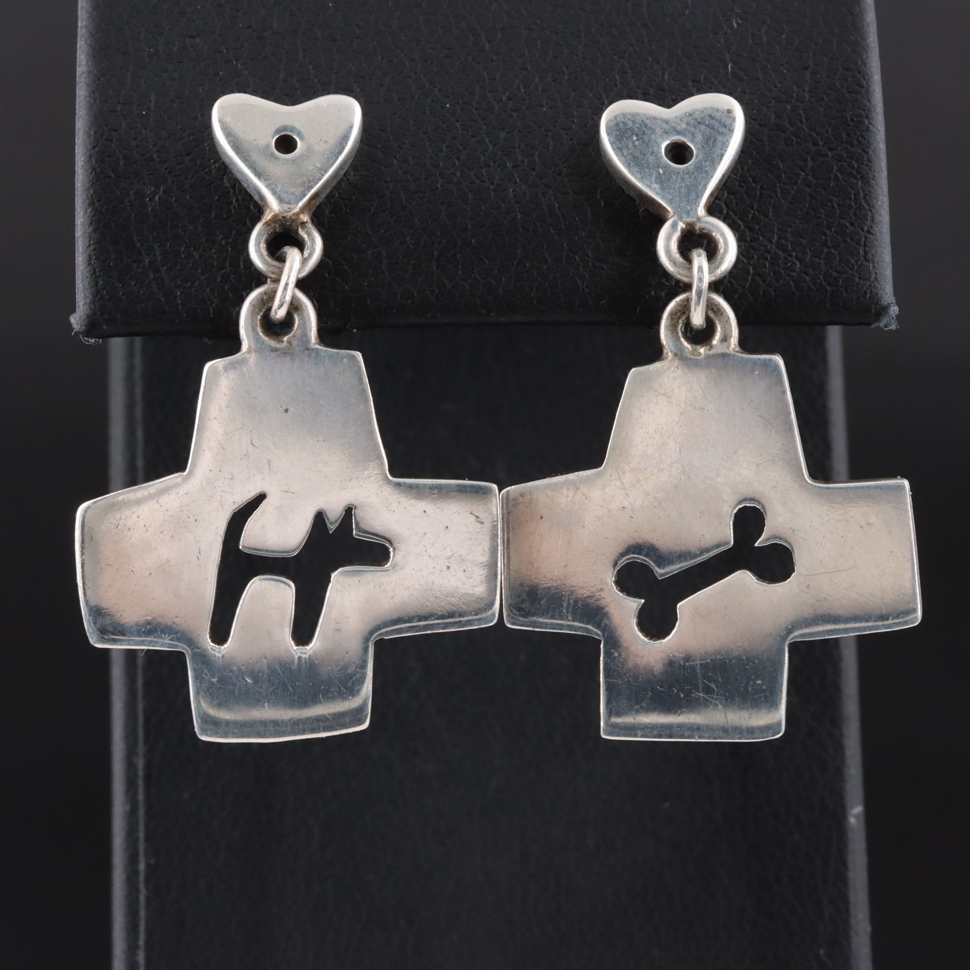 Sterling Dog and Bone Earrings