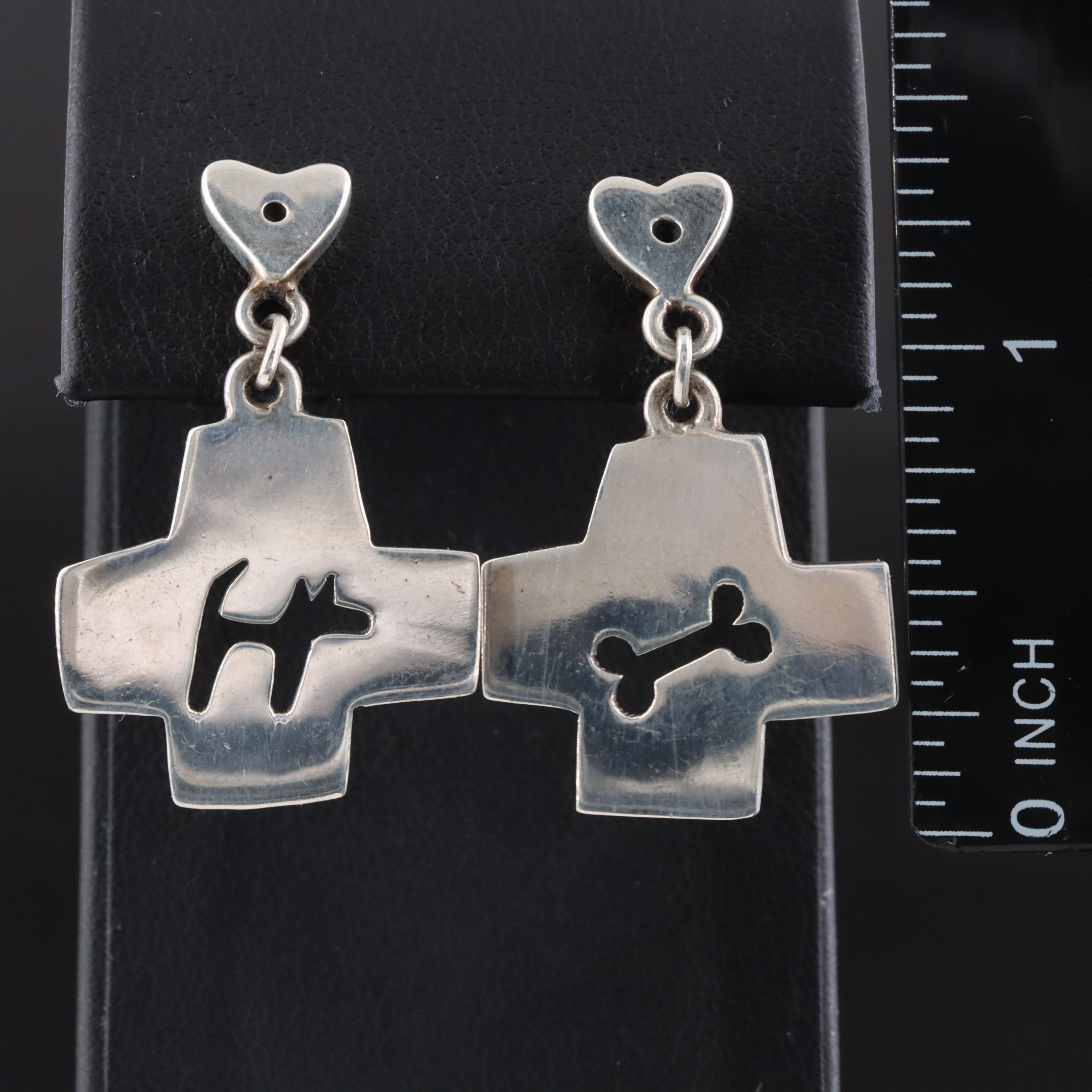 Sterling Dog and Bone Earrings