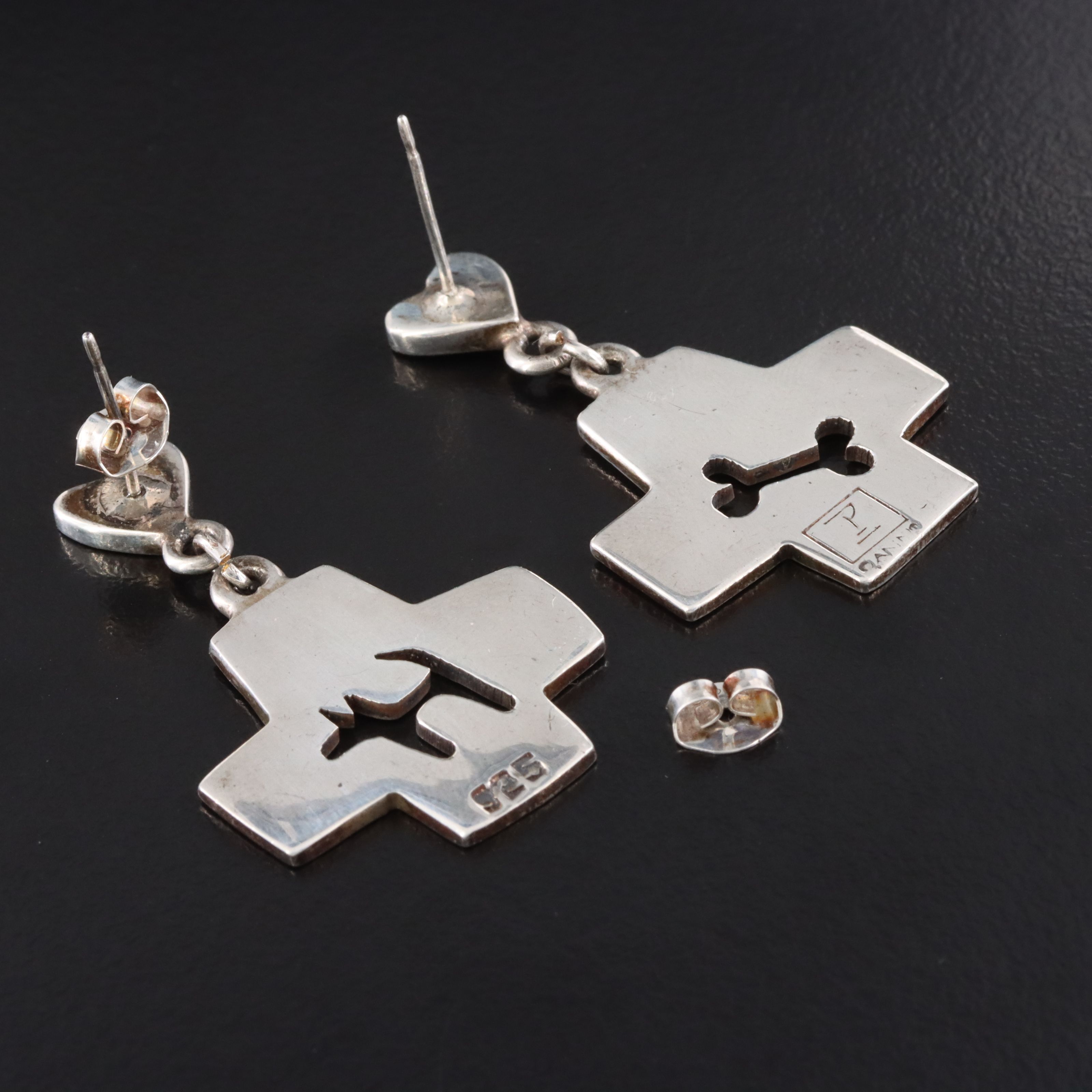 Sterling Dog and Bone Earrings