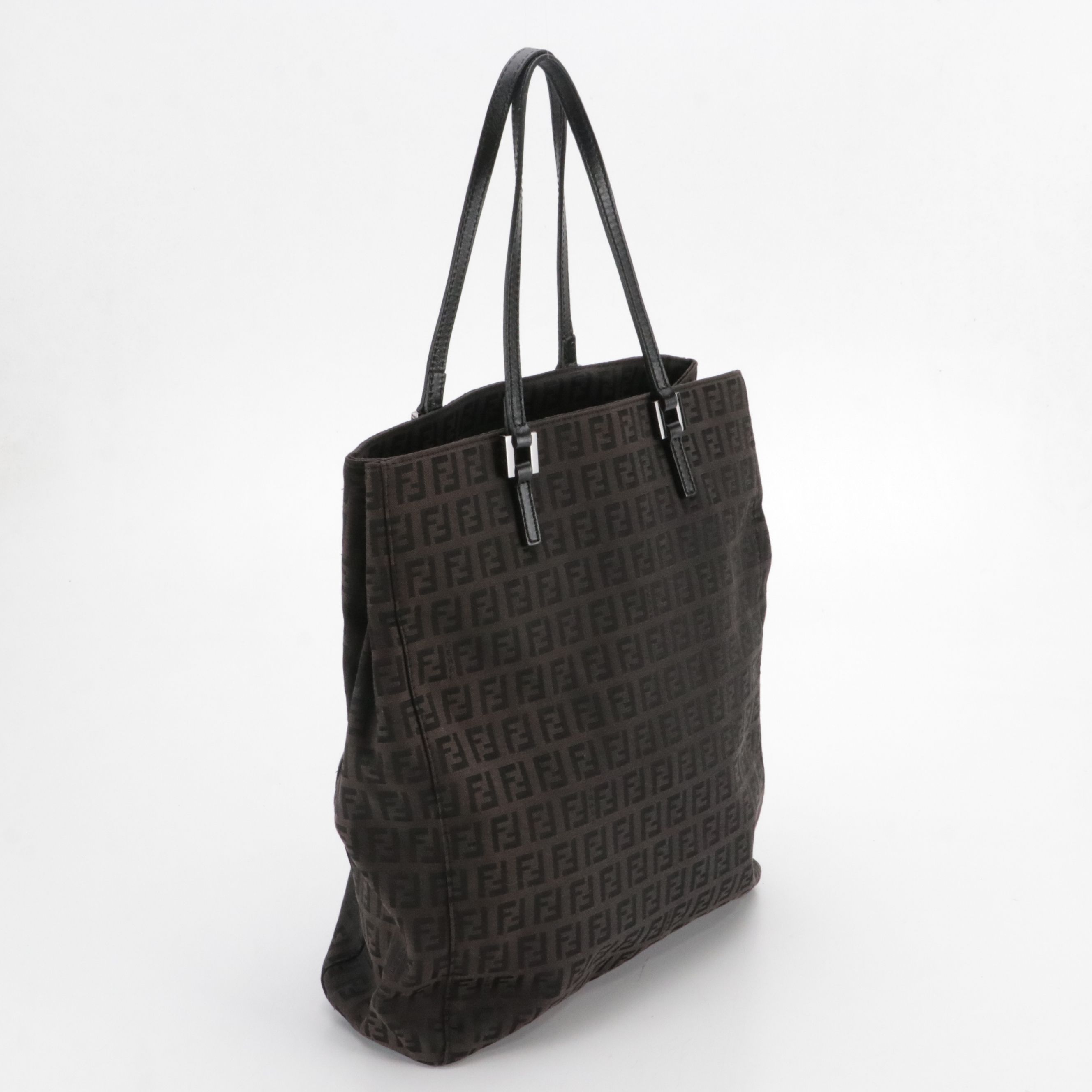 Fendi Vertical Tote in Black Zucchino Canvas and Leather