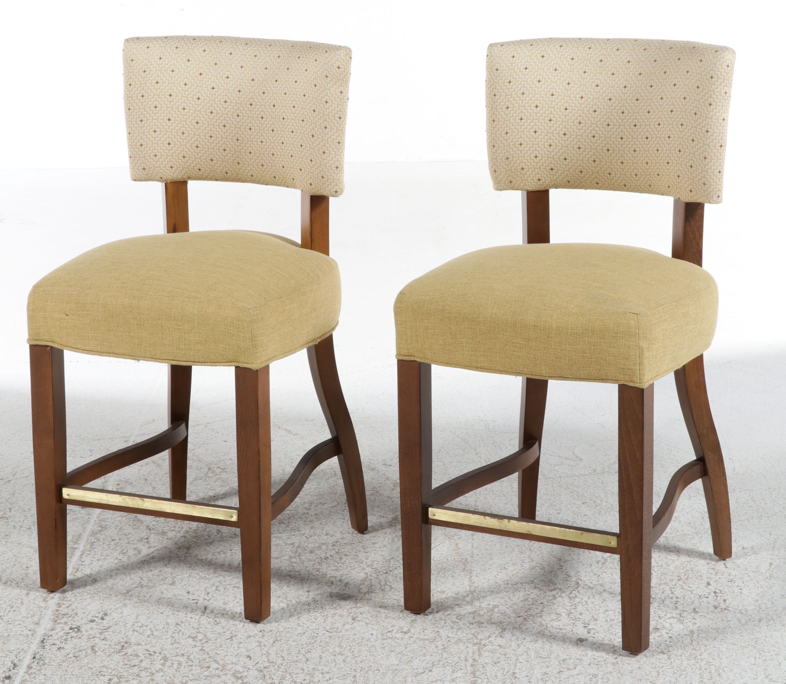 Pair of Contemporary Upholstered Stools with Mixed Fabrics
