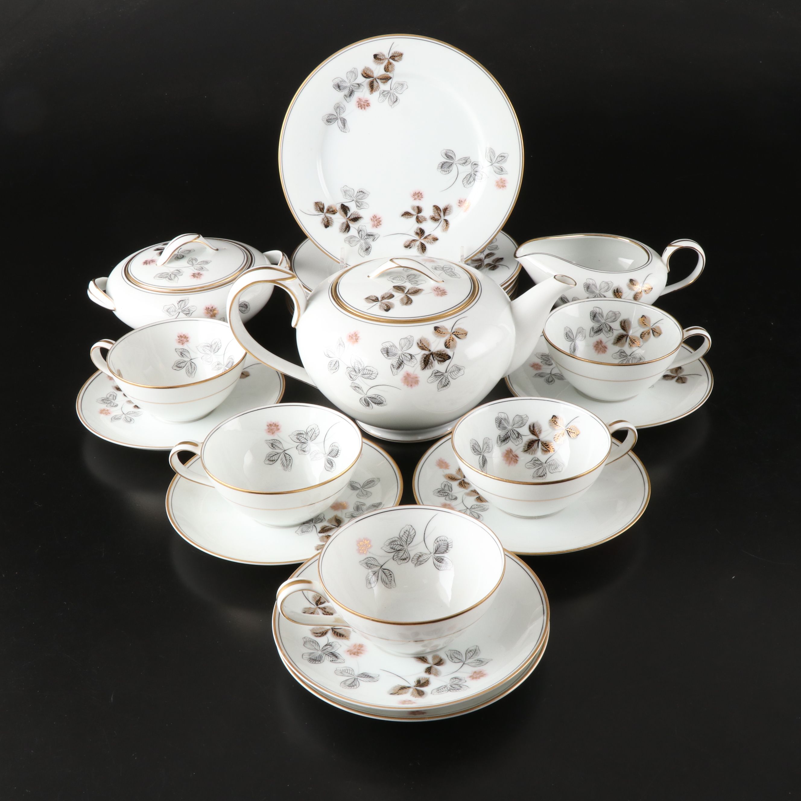 Noritake Floral and Leaf Motif Bone China Teaware