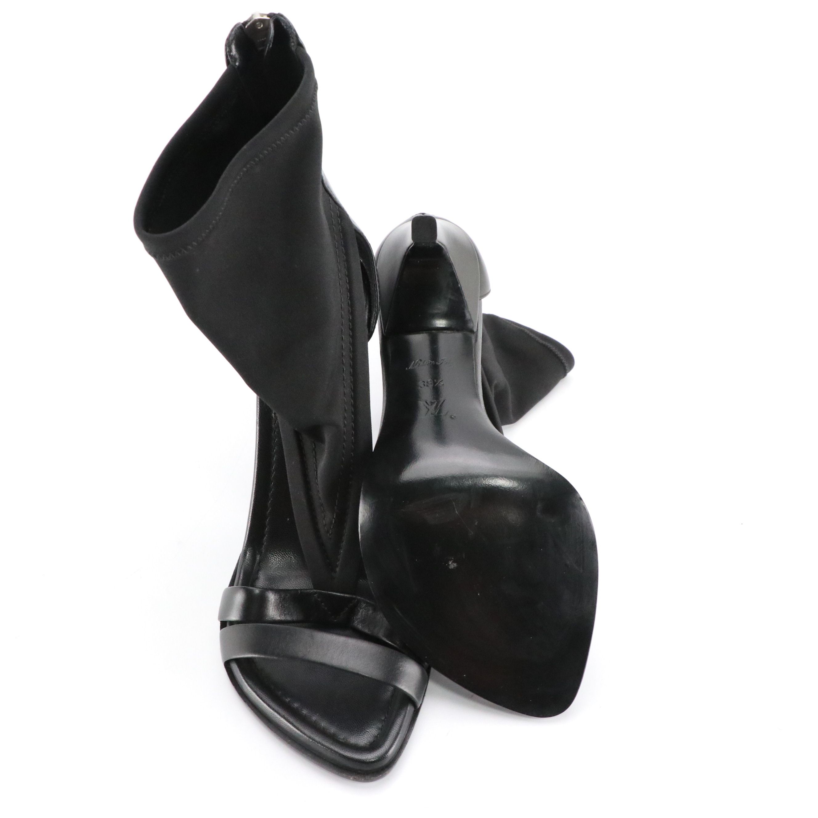 Louis Vuitton Black Leather and Textile Sock Ankle High Heel Boot Sandals