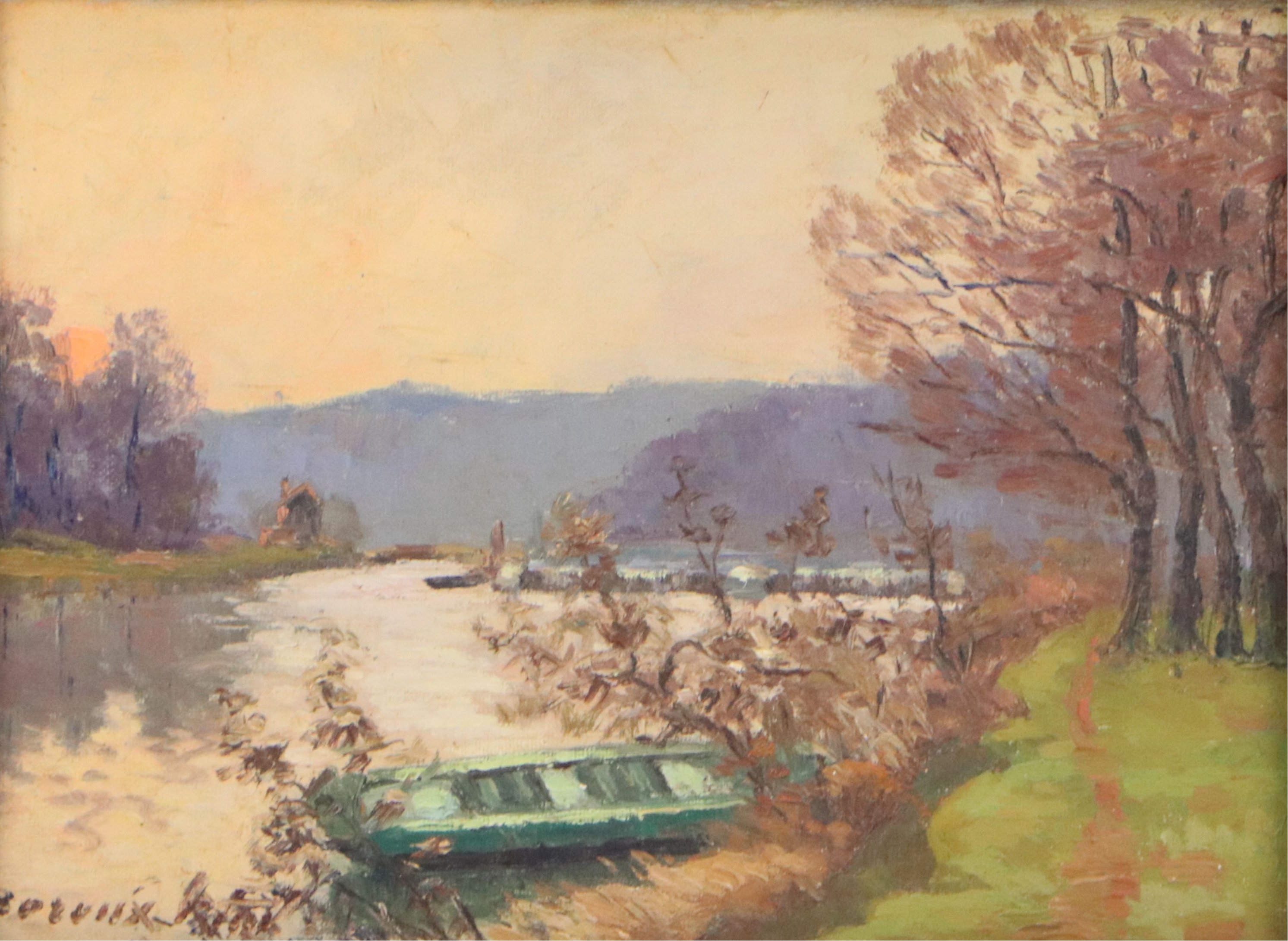 René Boreux Romantic Lake Landscape Oil Painting