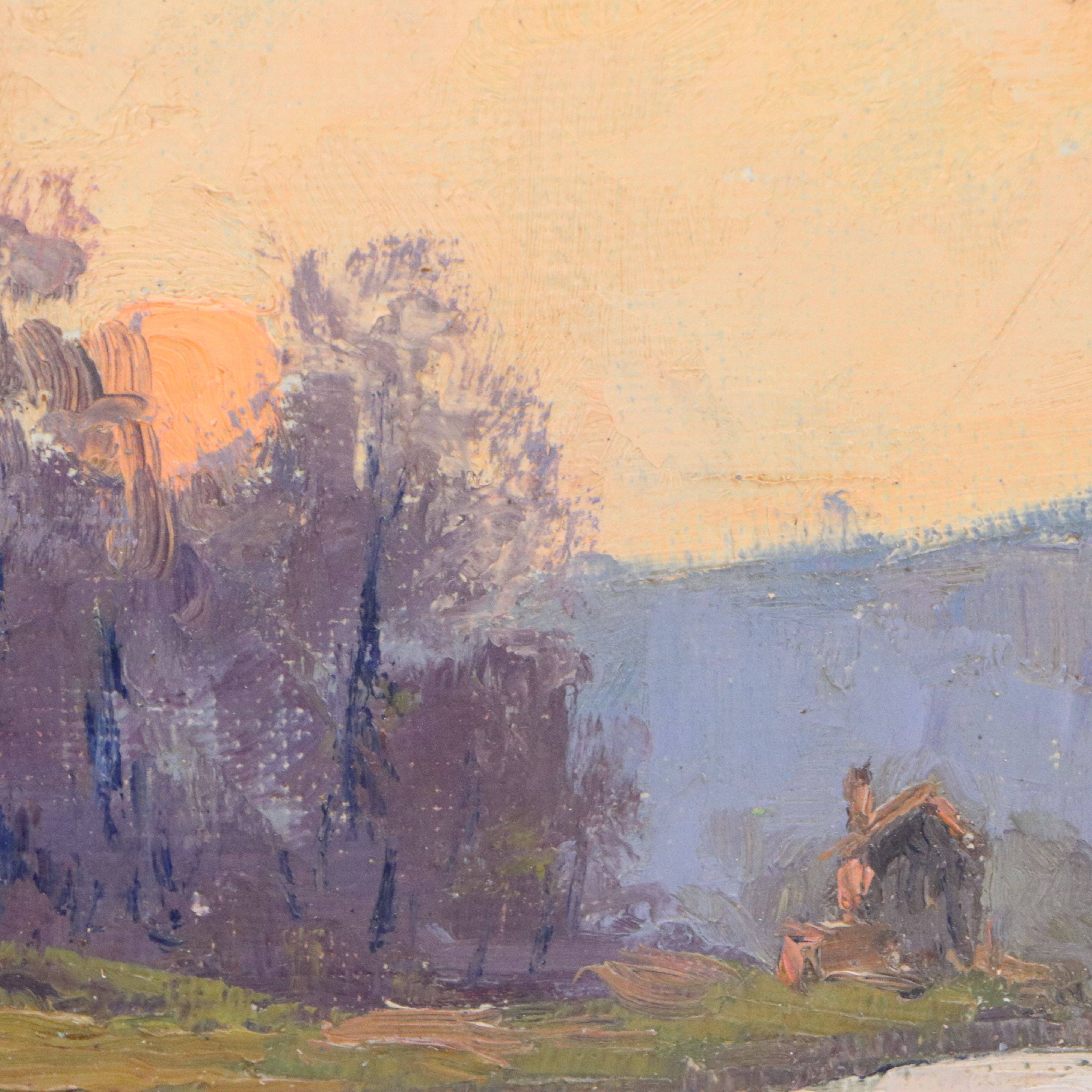 René Boreux Romantic Lake Landscape Oil Painting