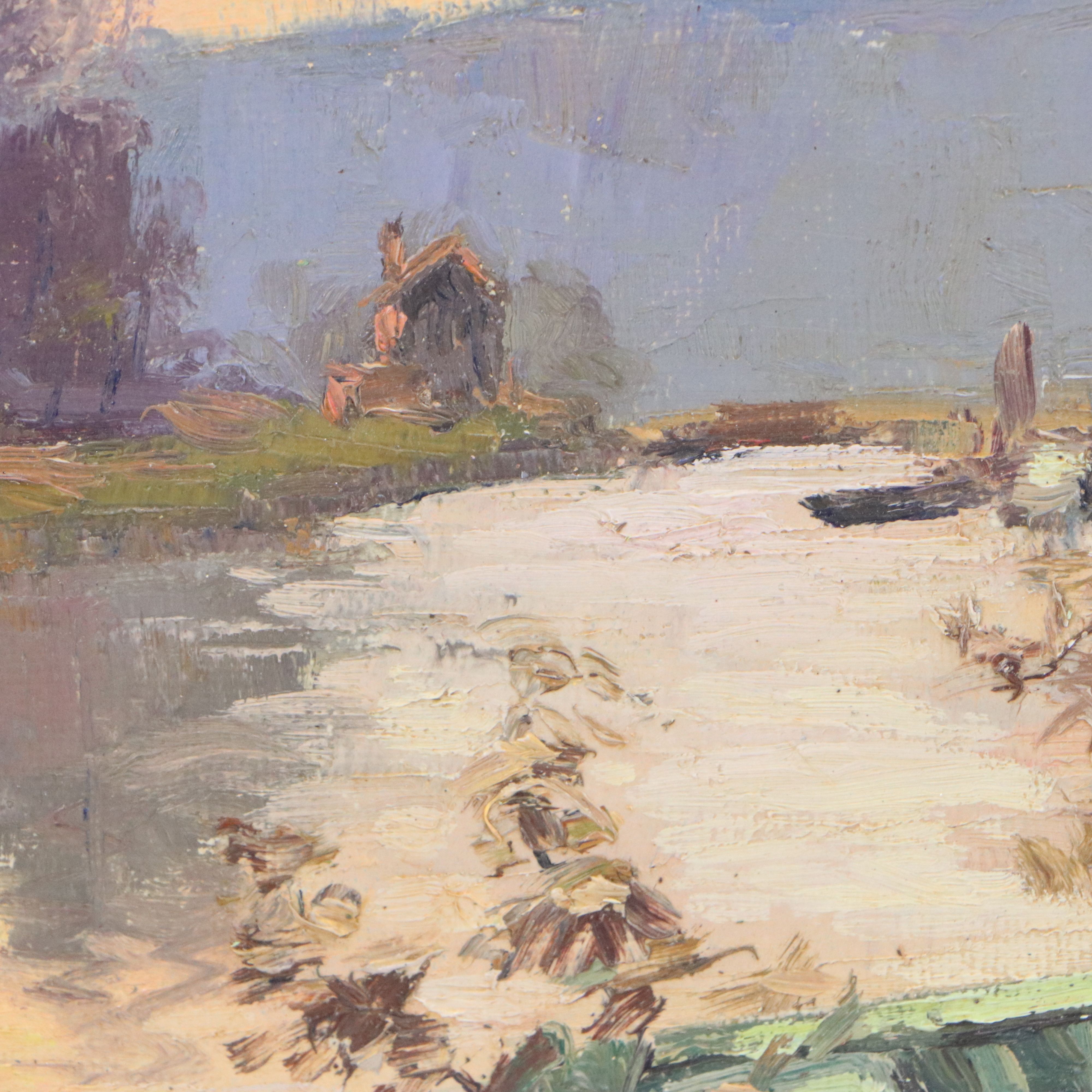 René Boreux Romantic Lake Landscape Oil Painting