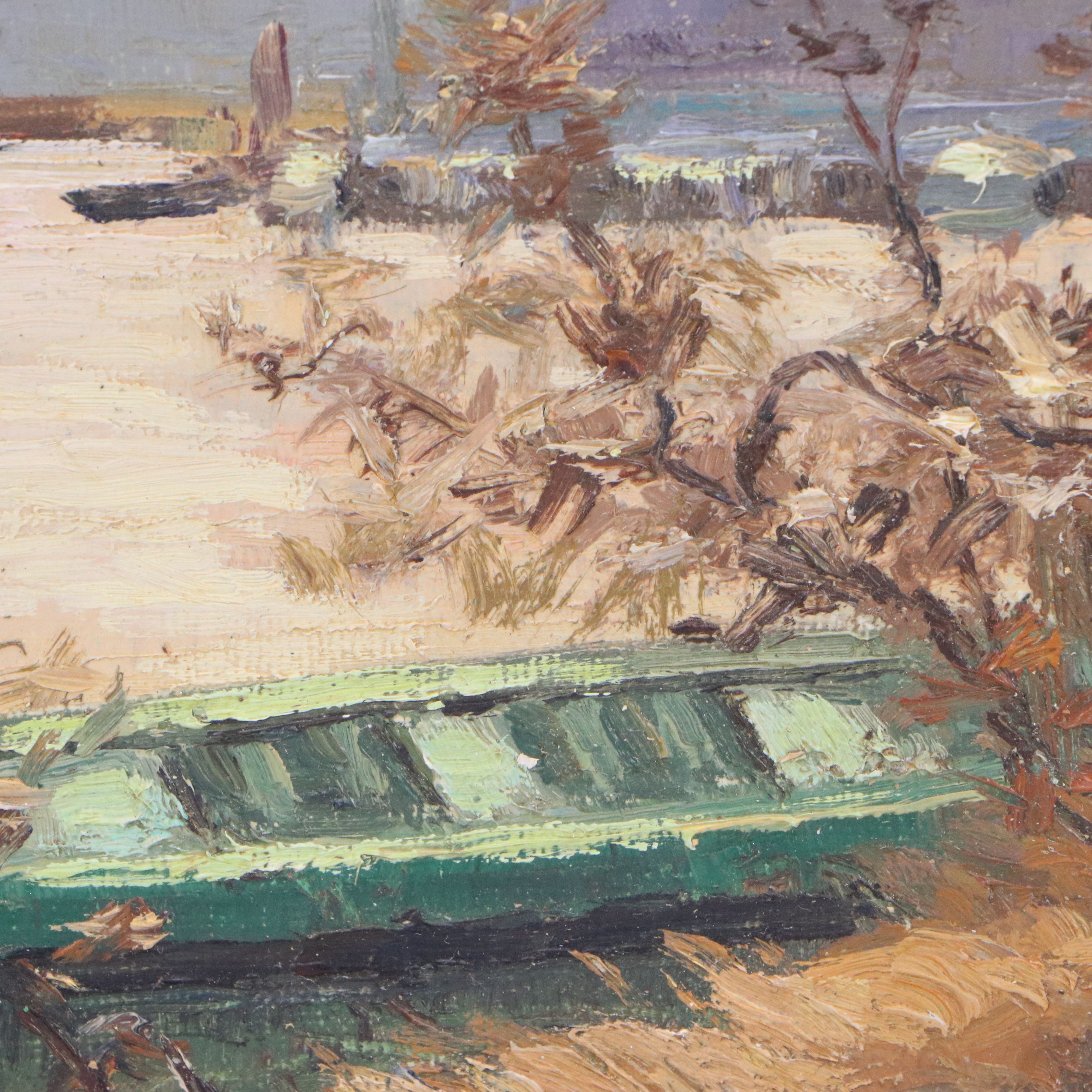 René Boreux Romantic Lake Landscape Oil Painting