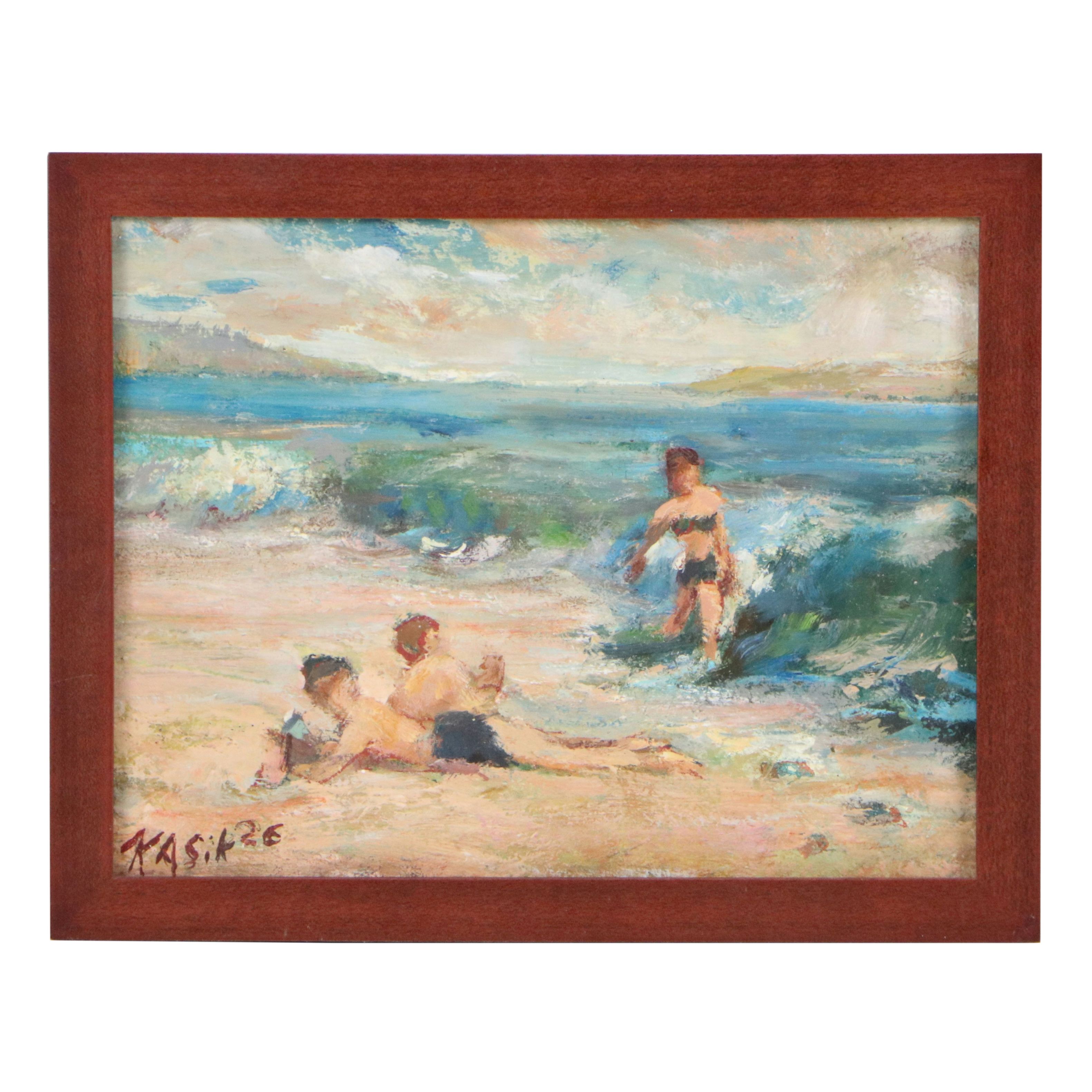 Kevin Kasik Oil Painting "Sarah Dodging the Surf," 2026