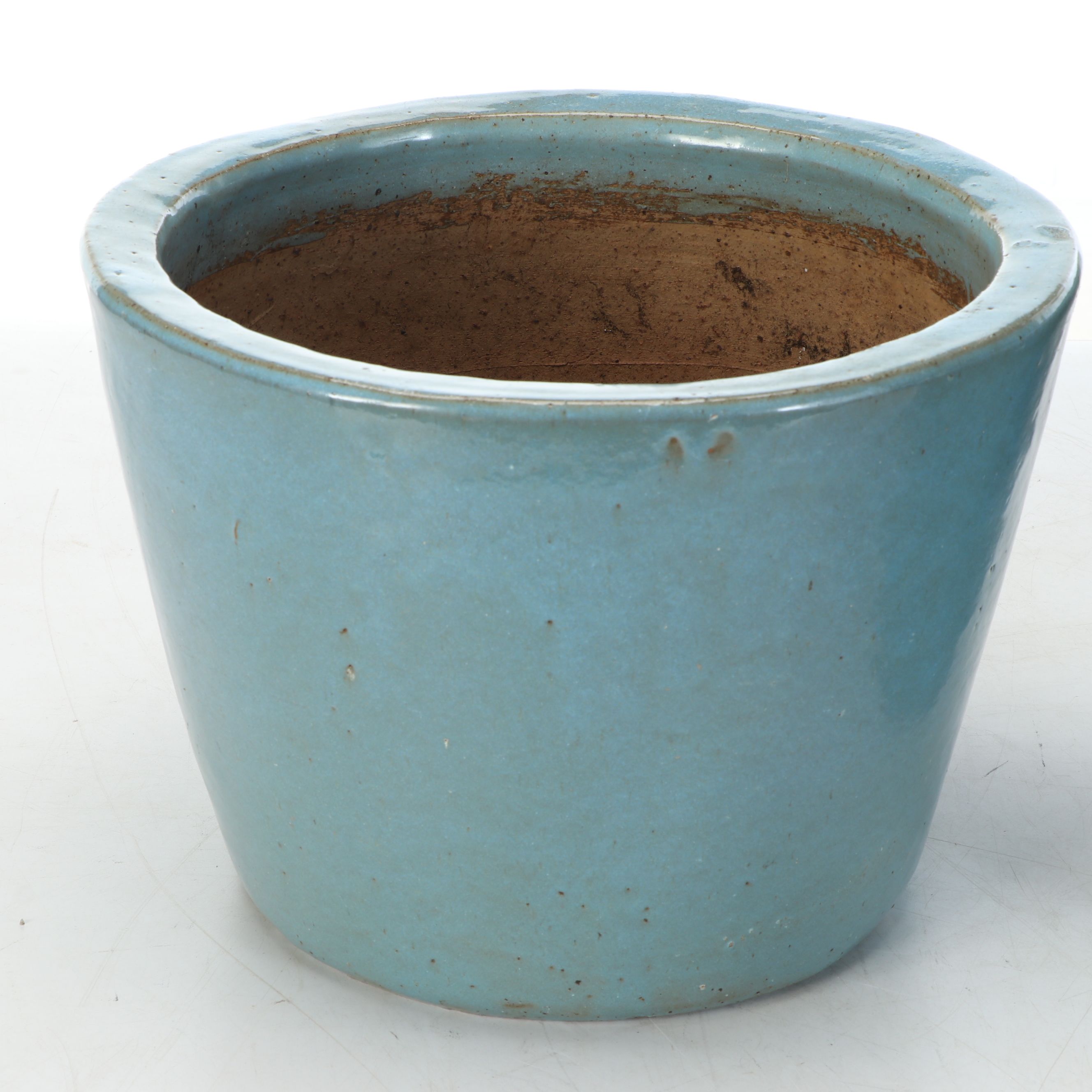 Pair of Blue Glazed Ceramic Planters