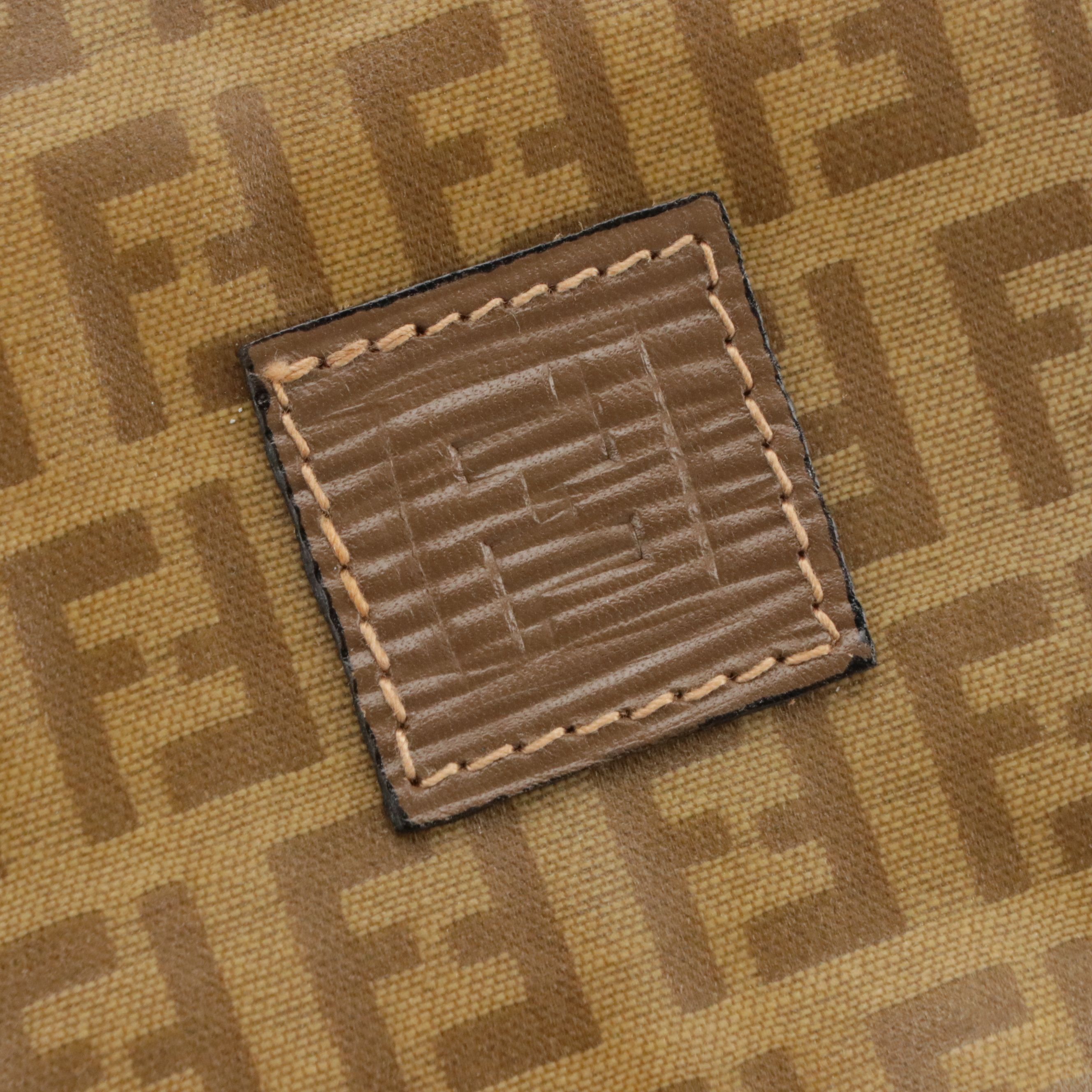 Fendi Brown Zucchino Vinyl and Leather Trim Zip Clutch/Pouch