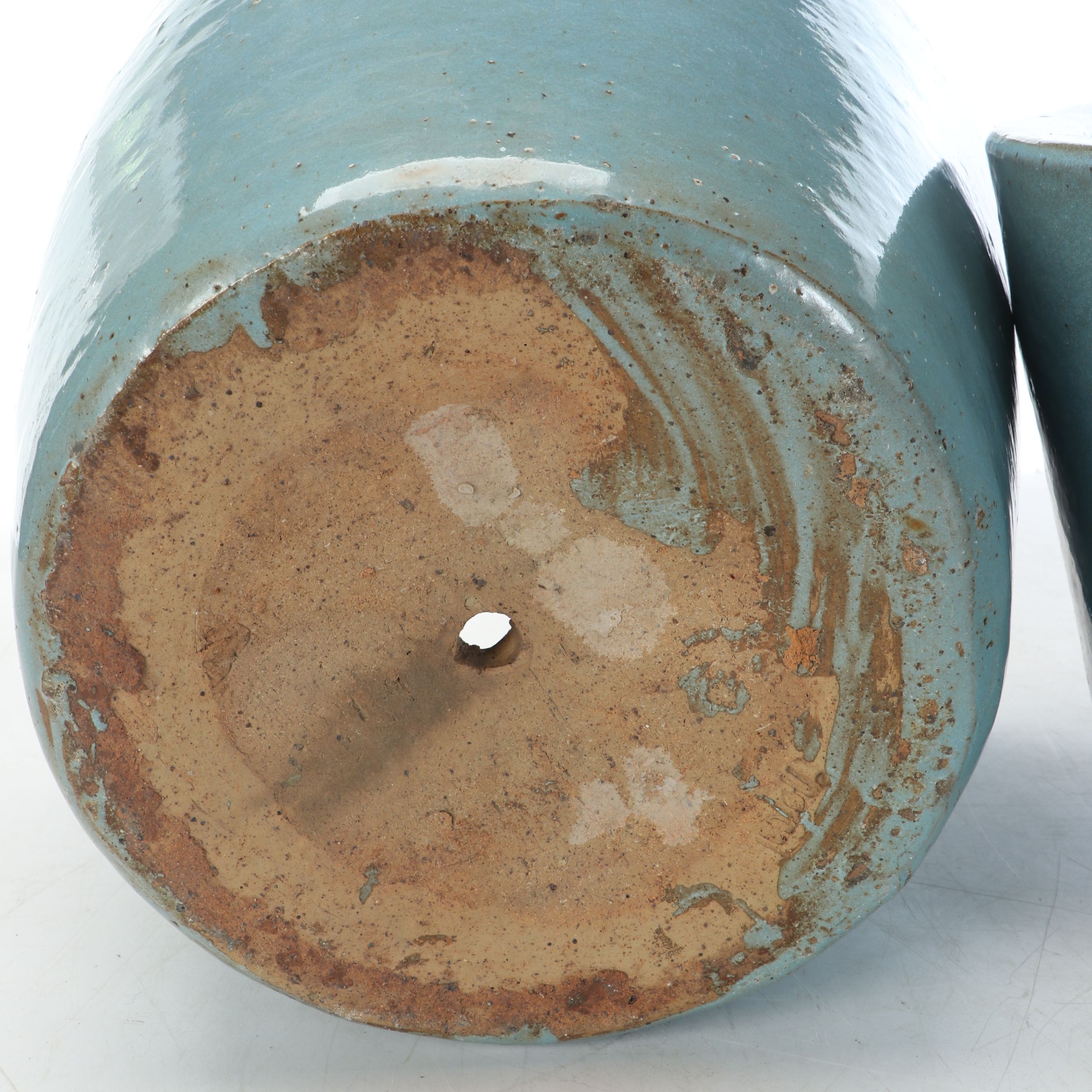 Pair of Blue Glazed Ceramic Planters