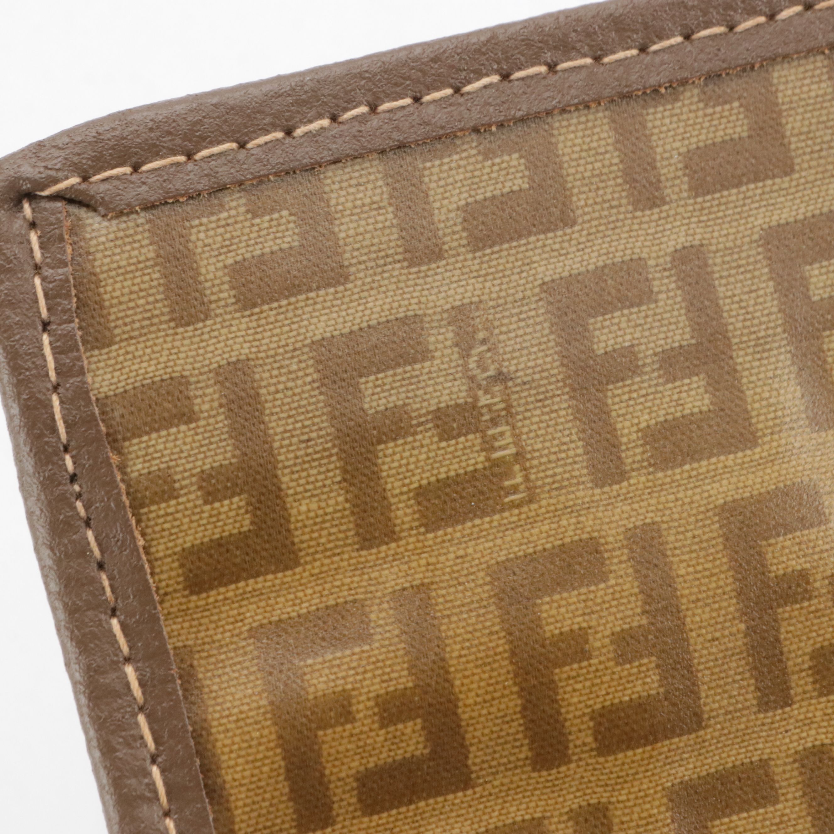Fendi Brown Zucchino Vinyl and Leather Trim Zip Clutch/Pouch