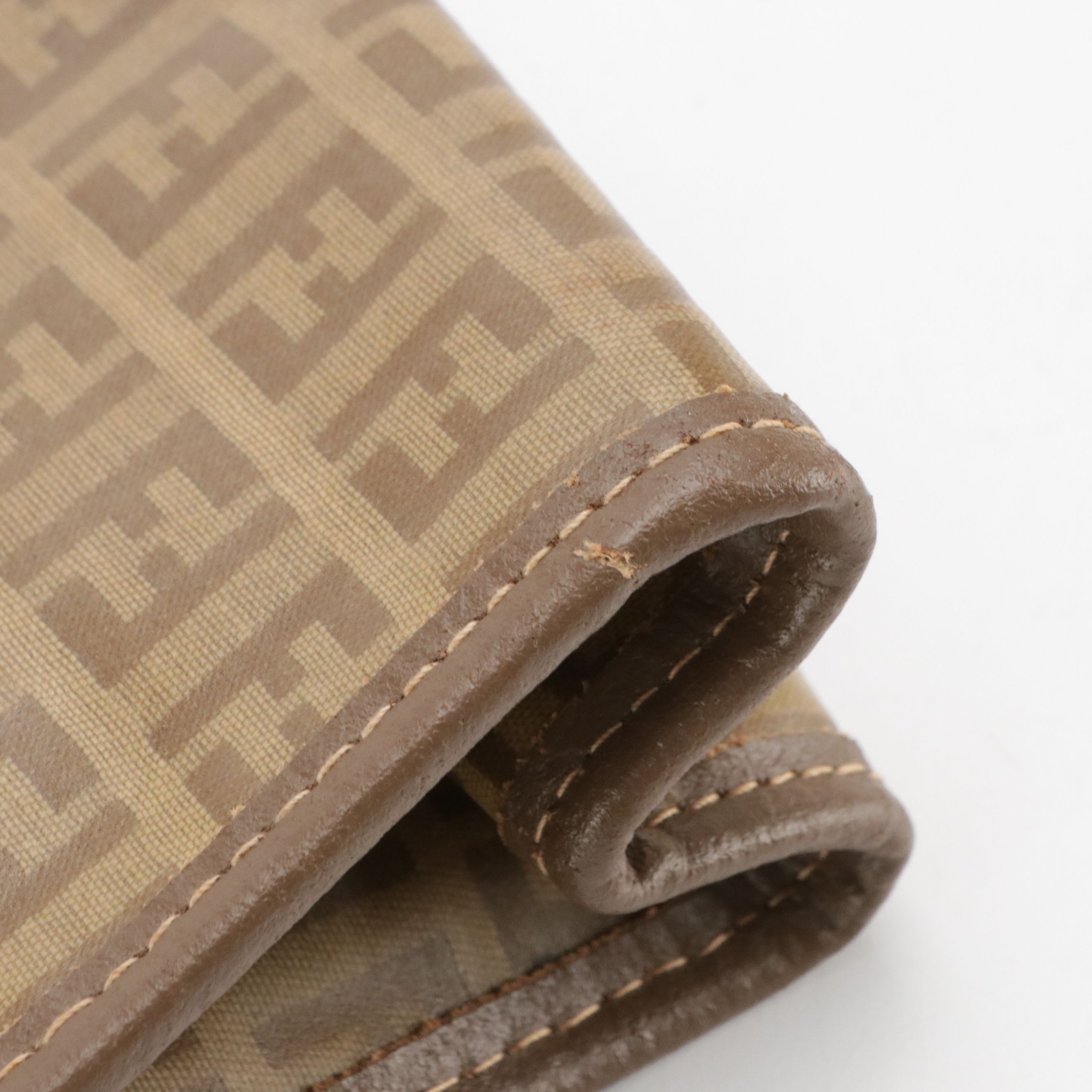 Fendi Brown Zucchino Vinyl and Leather Trim Zip Clutch/Pouch