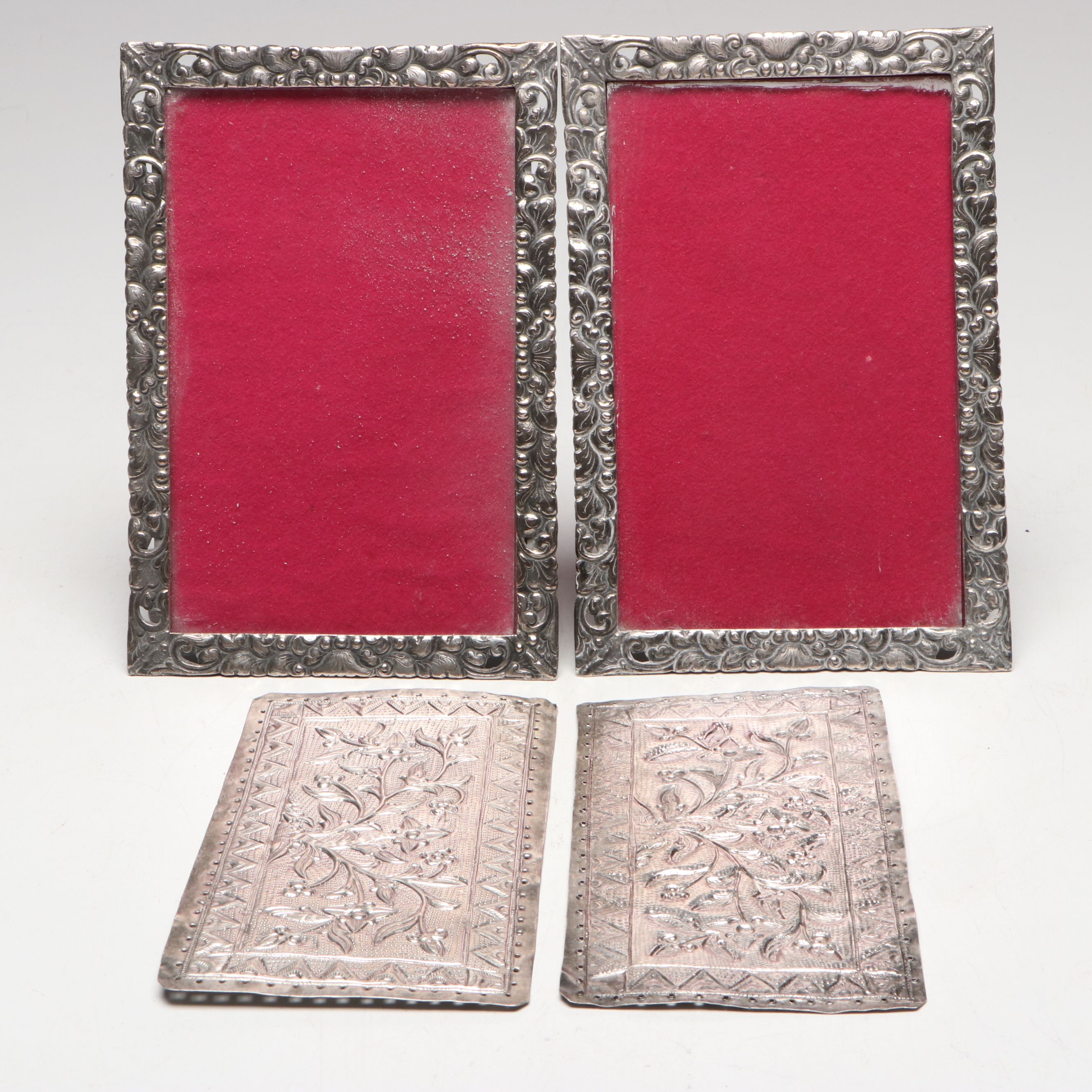 Floral Pattern Sterling Plates with 800 Silver Frames