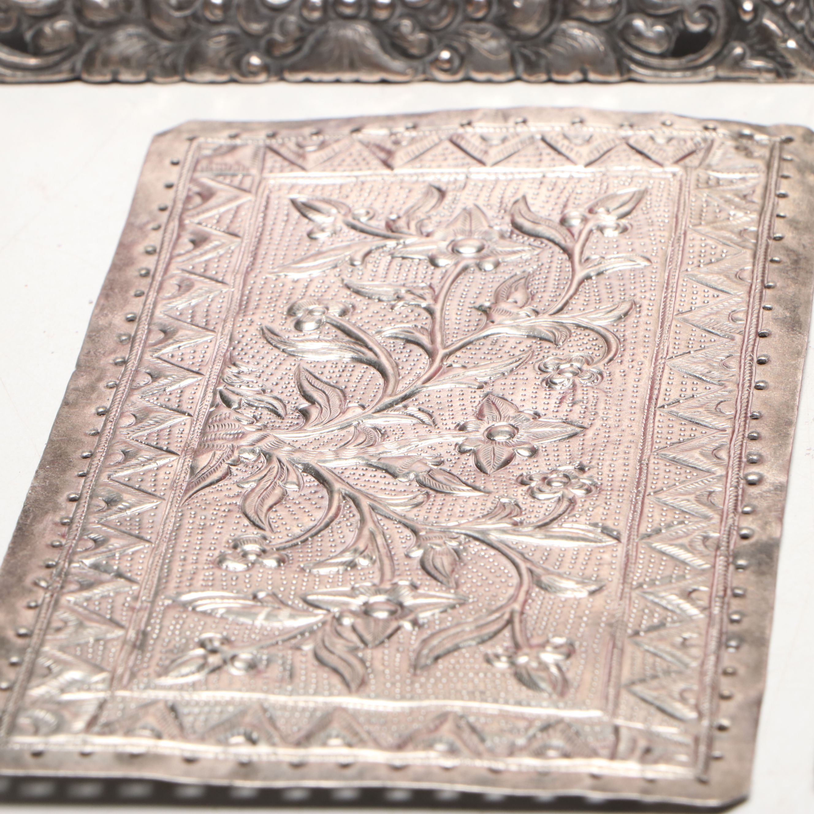 Floral Pattern Sterling Plates with 800 Silver Frames