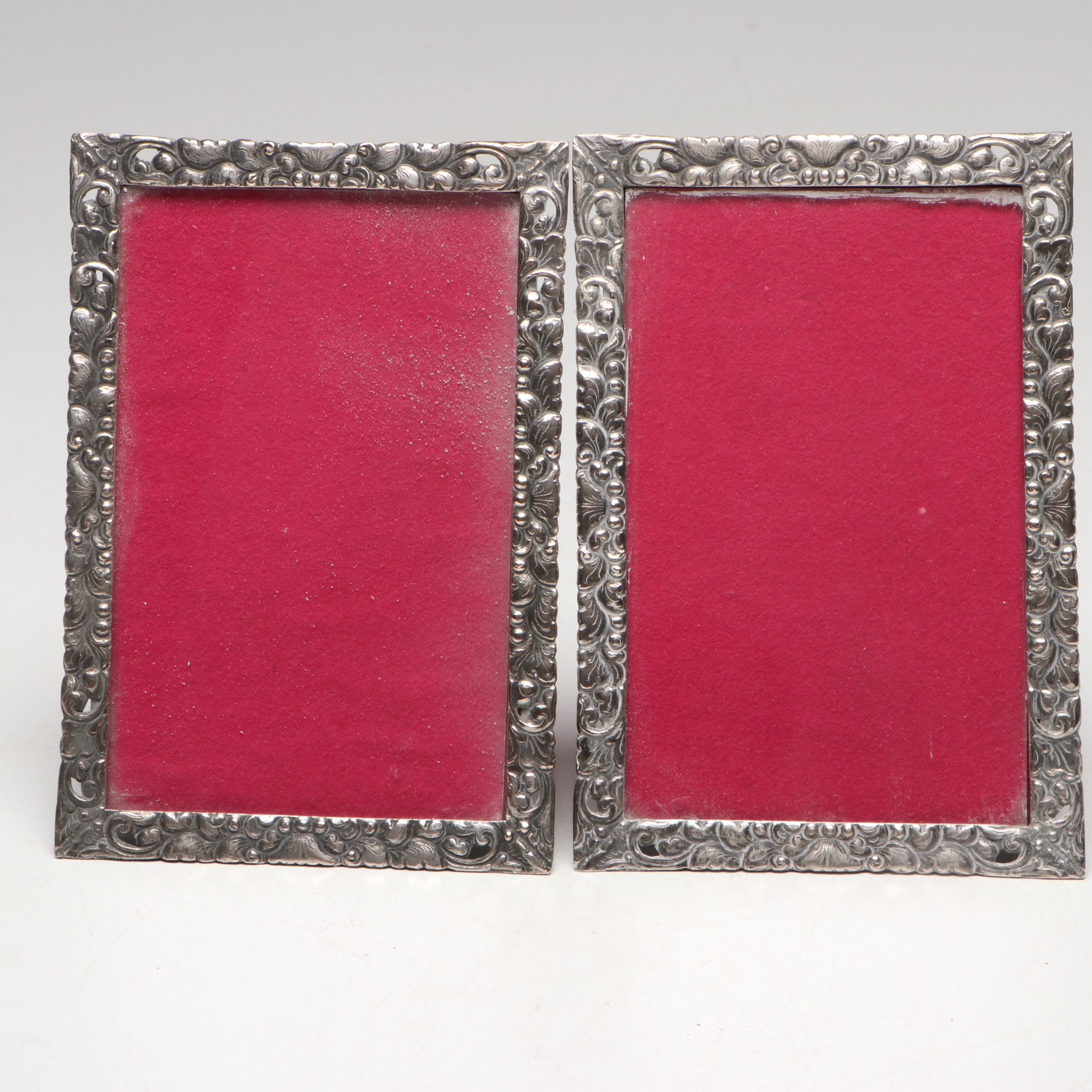 Floral Pattern Sterling Plates with 800 Silver Frames