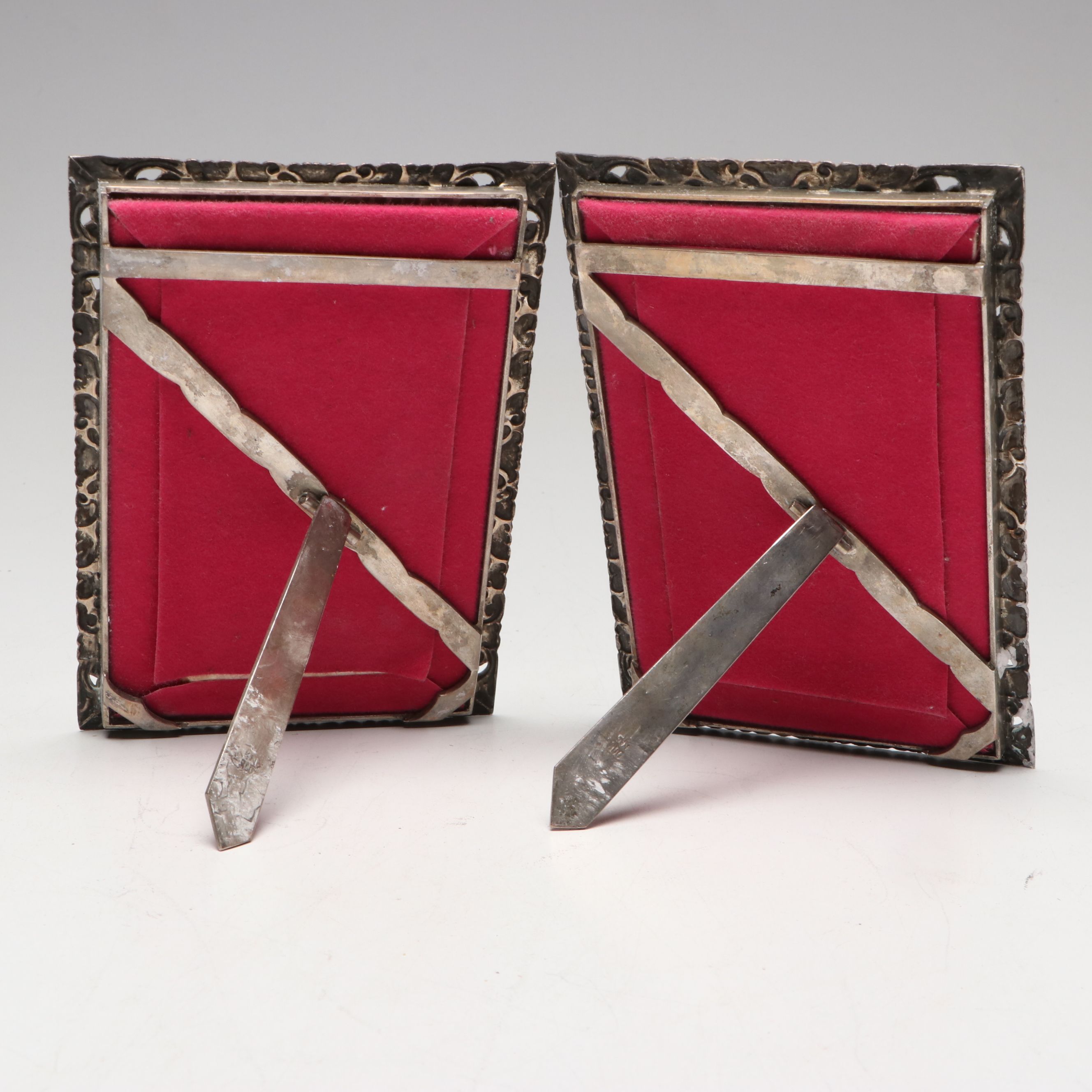 Floral Pattern Sterling Plates with 800 Silver Frames