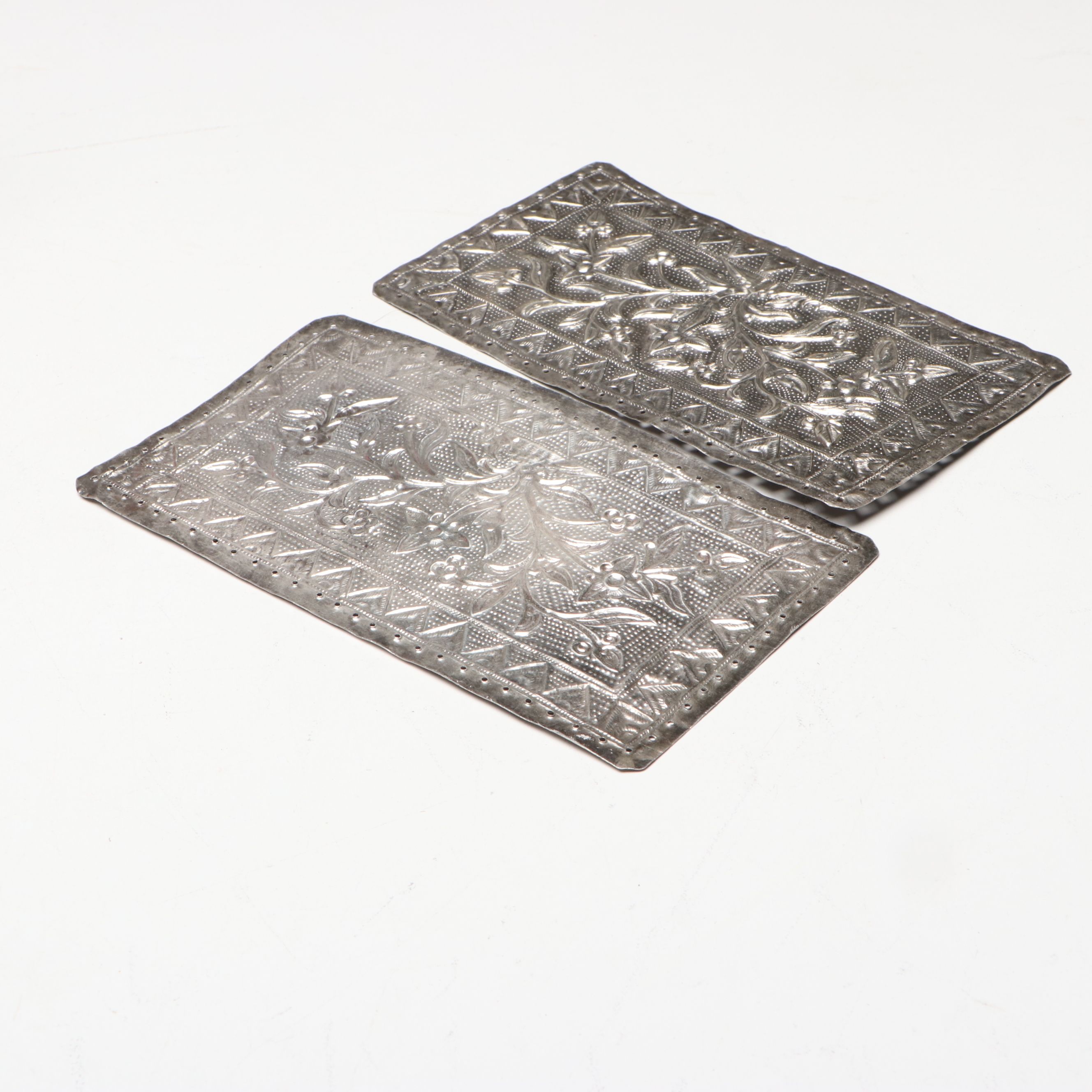 Floral Pattern Sterling Plates with 800 Silver Frames