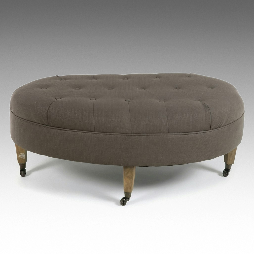 At Home Tufted Oval Cocktail Ottoman, 21st Century