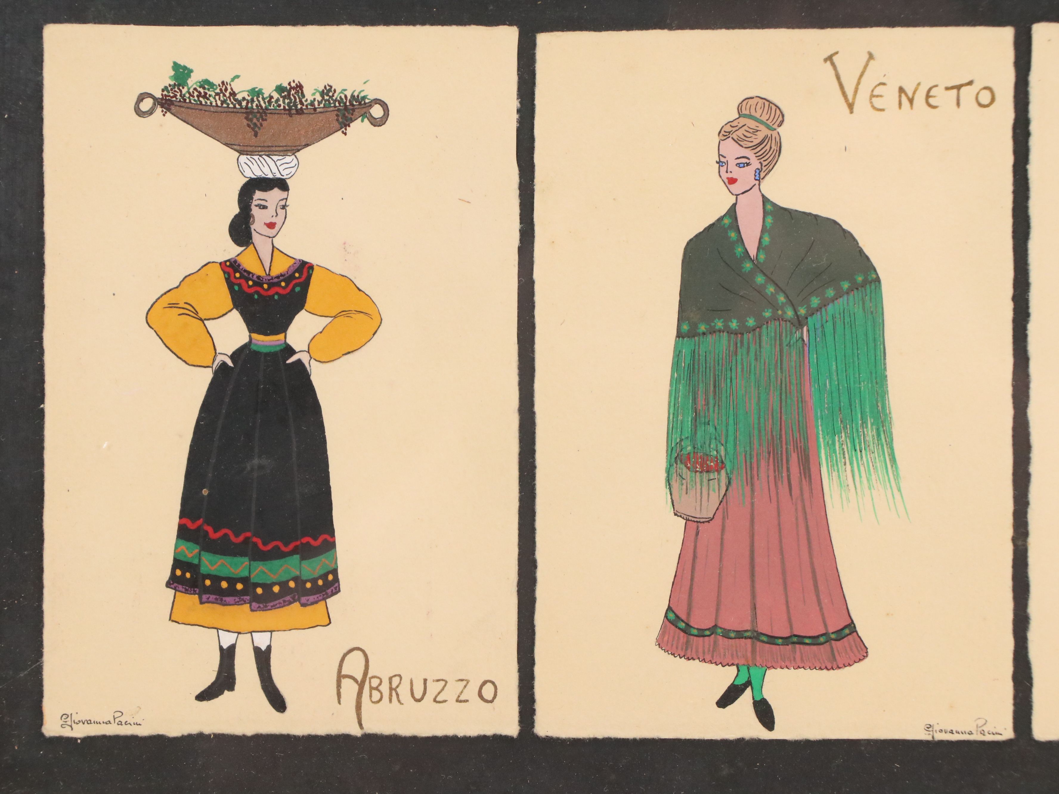 Giovanna Pacini Gouache Paintings of Italian Regional Clothing, Mid-Late 20th C.