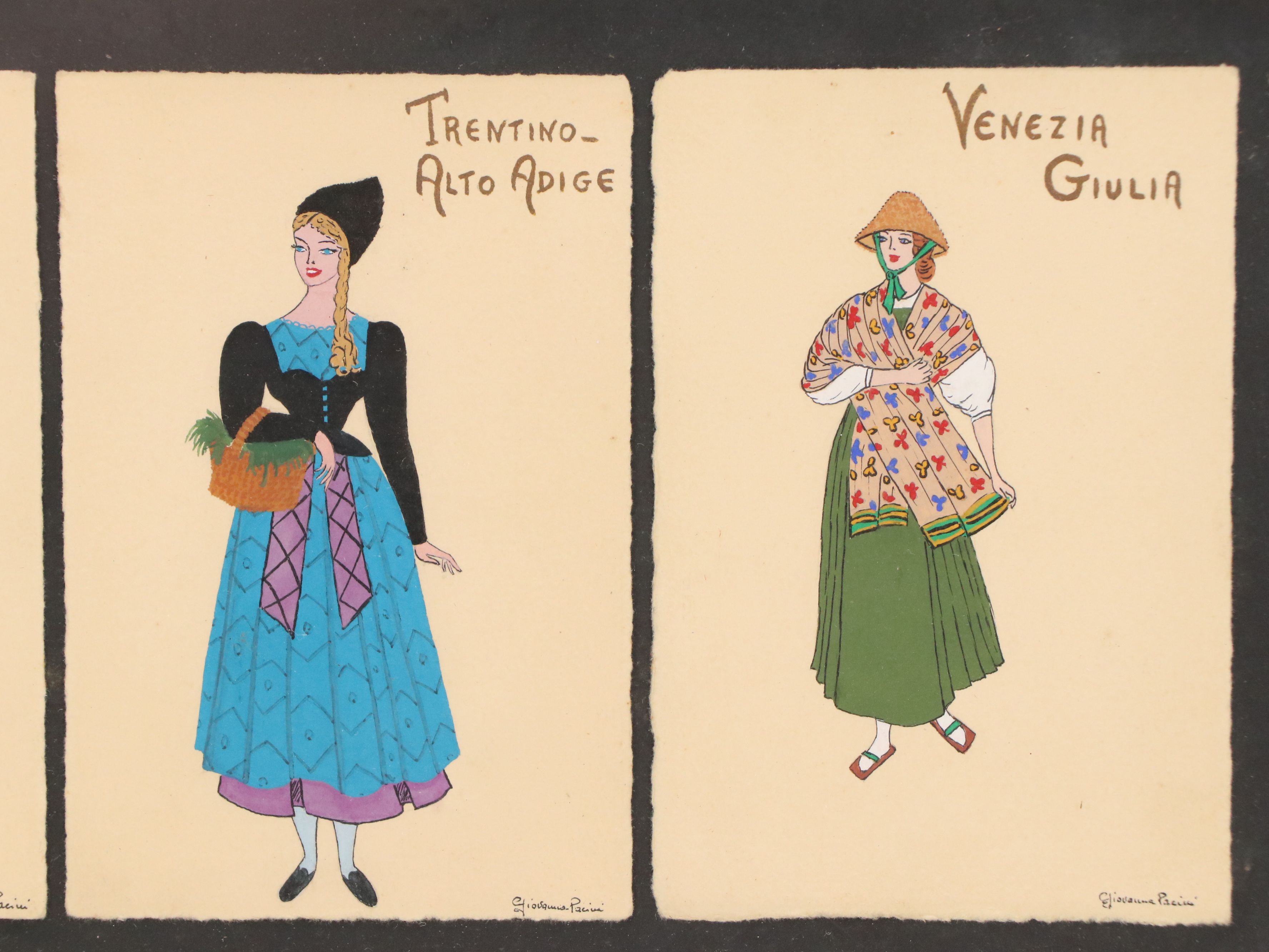 Giovanna Pacini Gouache Paintings of Italian Regional Clothing, Mid-Late 20th C.