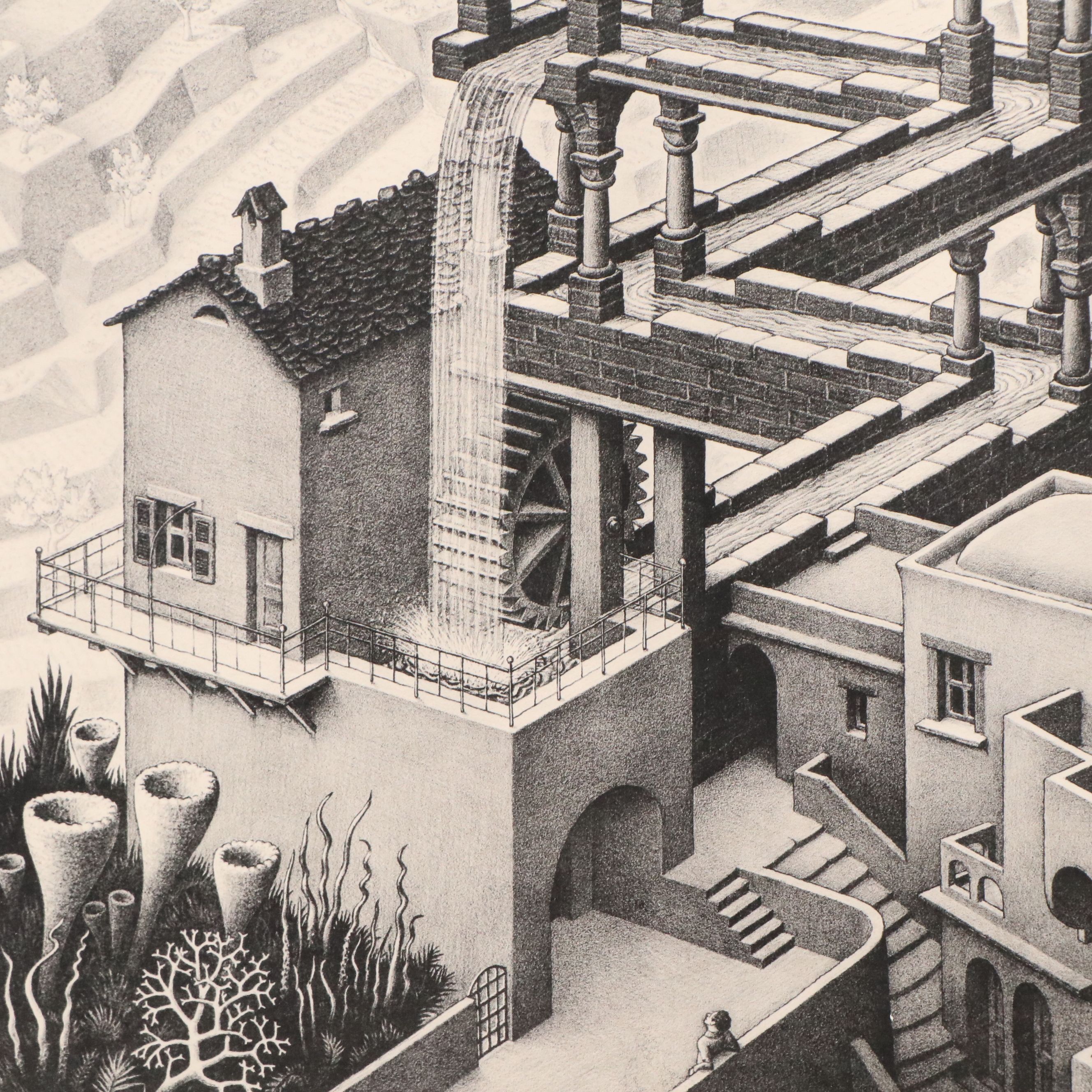 After M. C. Escher Offset Lithograph "Waterfall," Late 20th Century