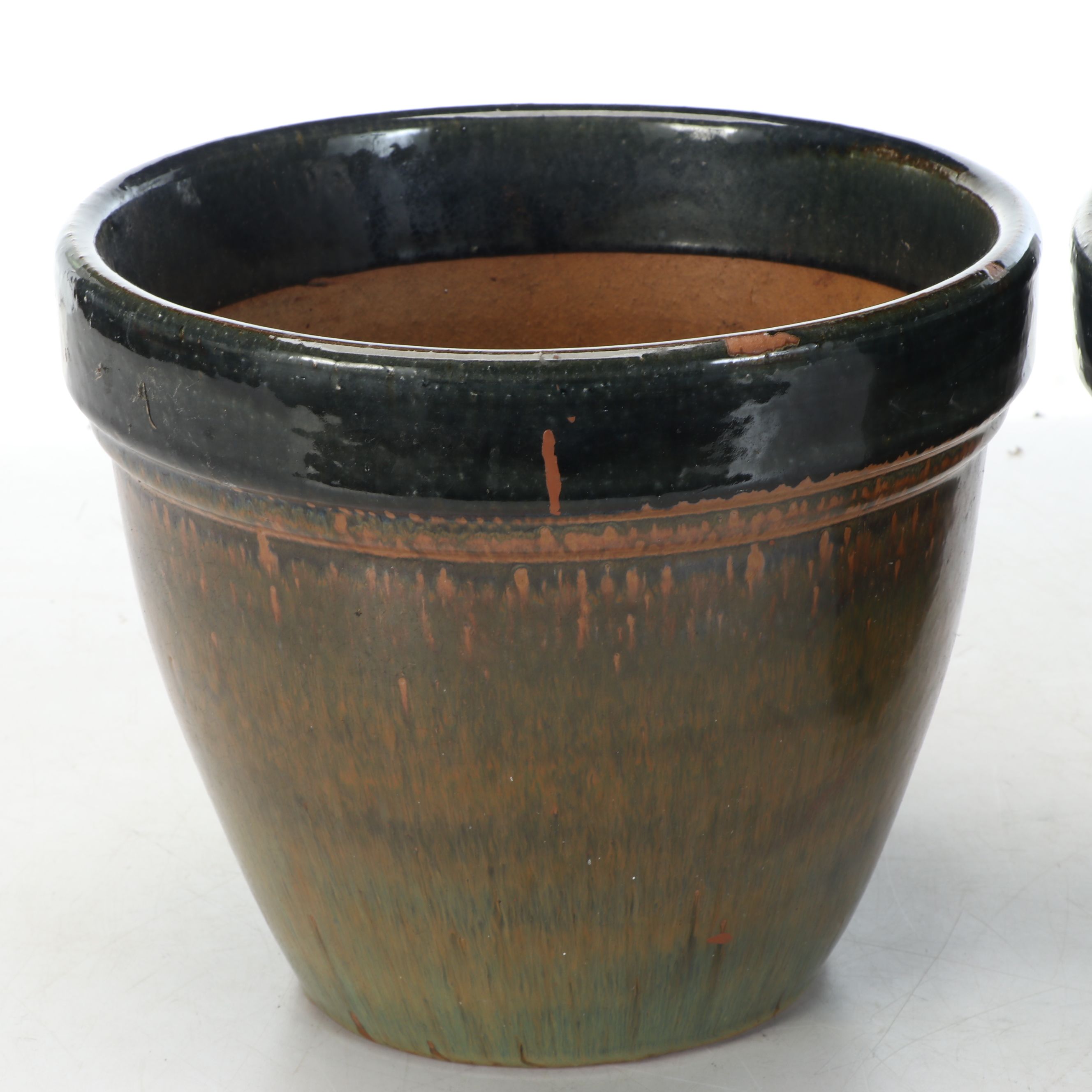 Pair of Drip Glaze Ceramic Planters