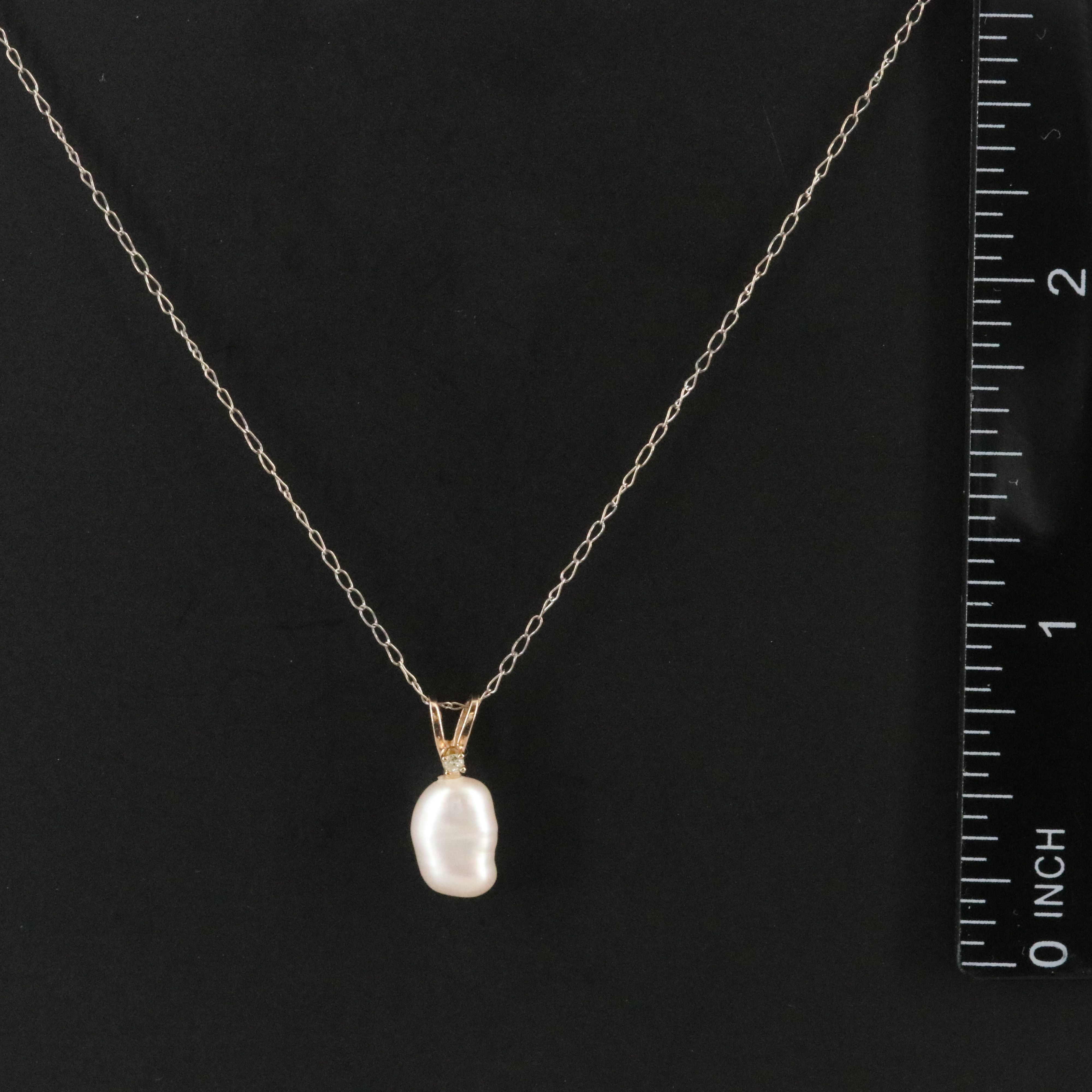14K Baroque Pearl and Diamond Pendant Necklace