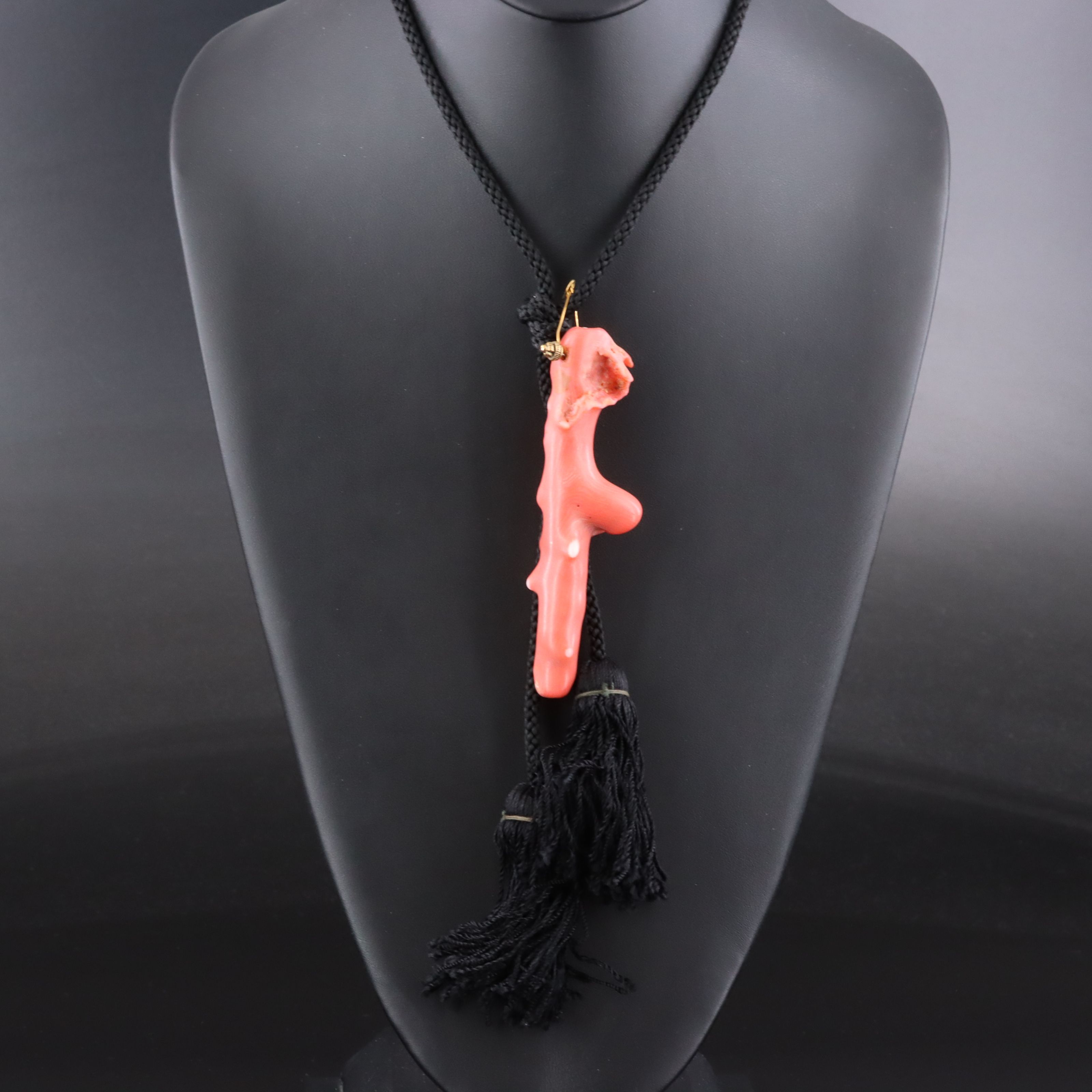 Antique Coral Branch and Cord Necklace