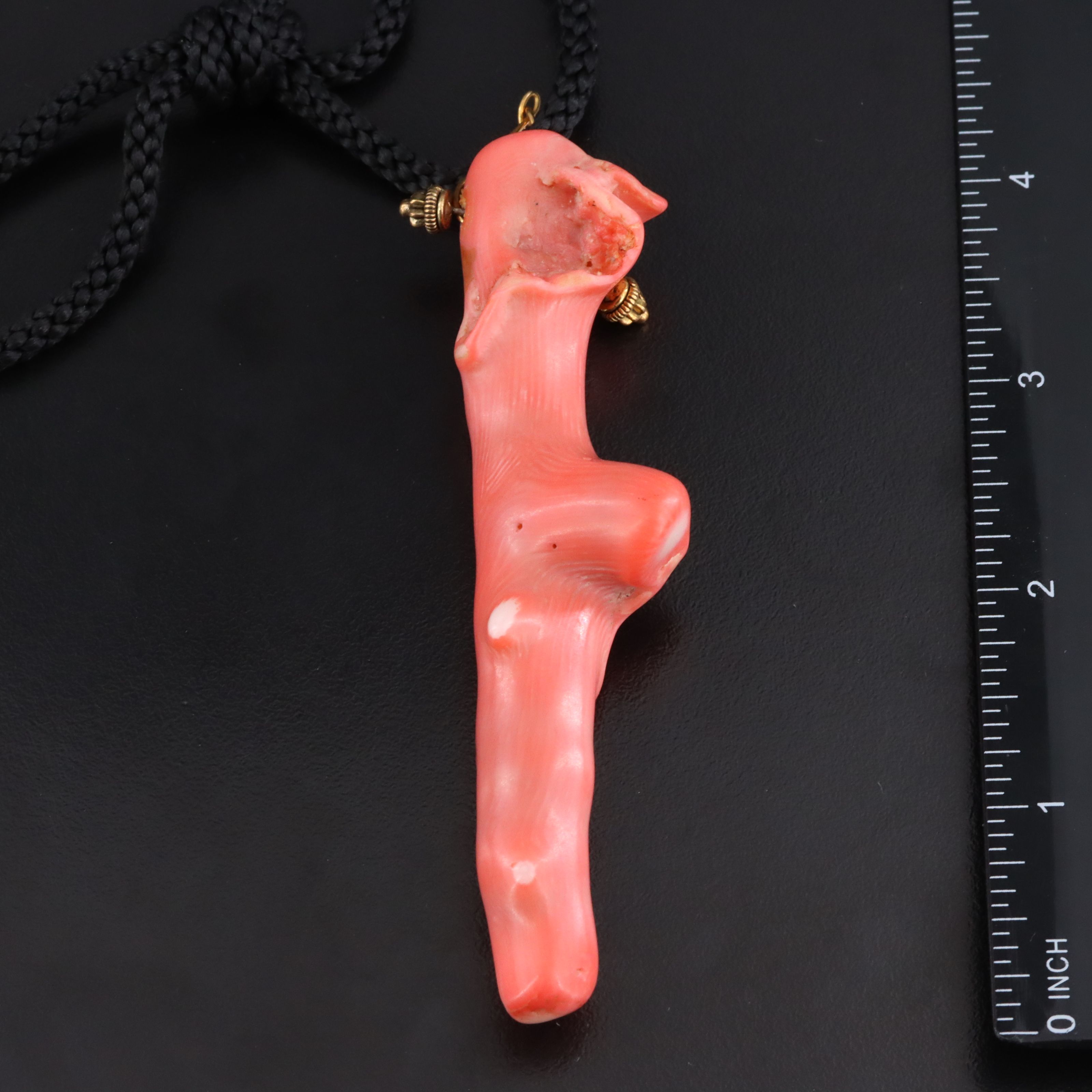 Antique Coral Branch and Cord Necklace
