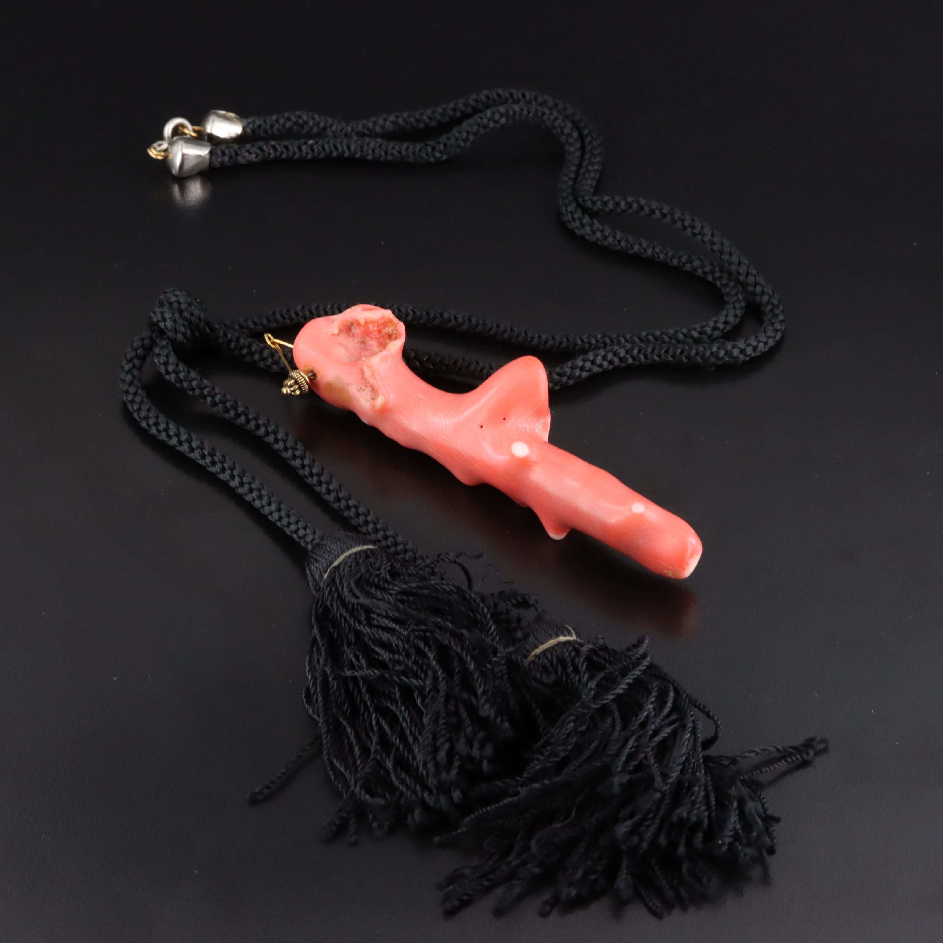 Antique Coral Branch and Cord Necklace