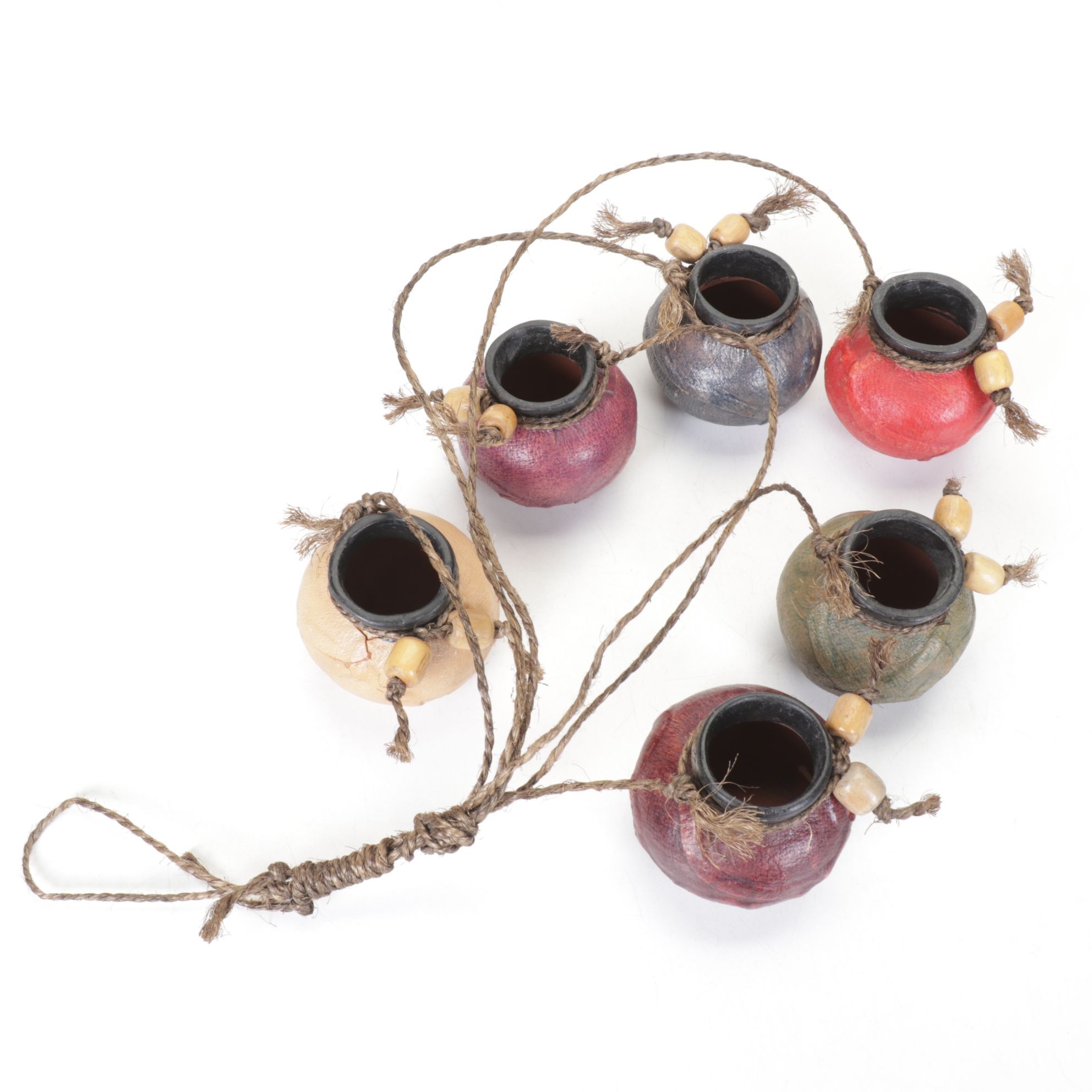 Mexican Leather Wrapped Terracotta Hanging Pots with Buffalo and Chief Trays