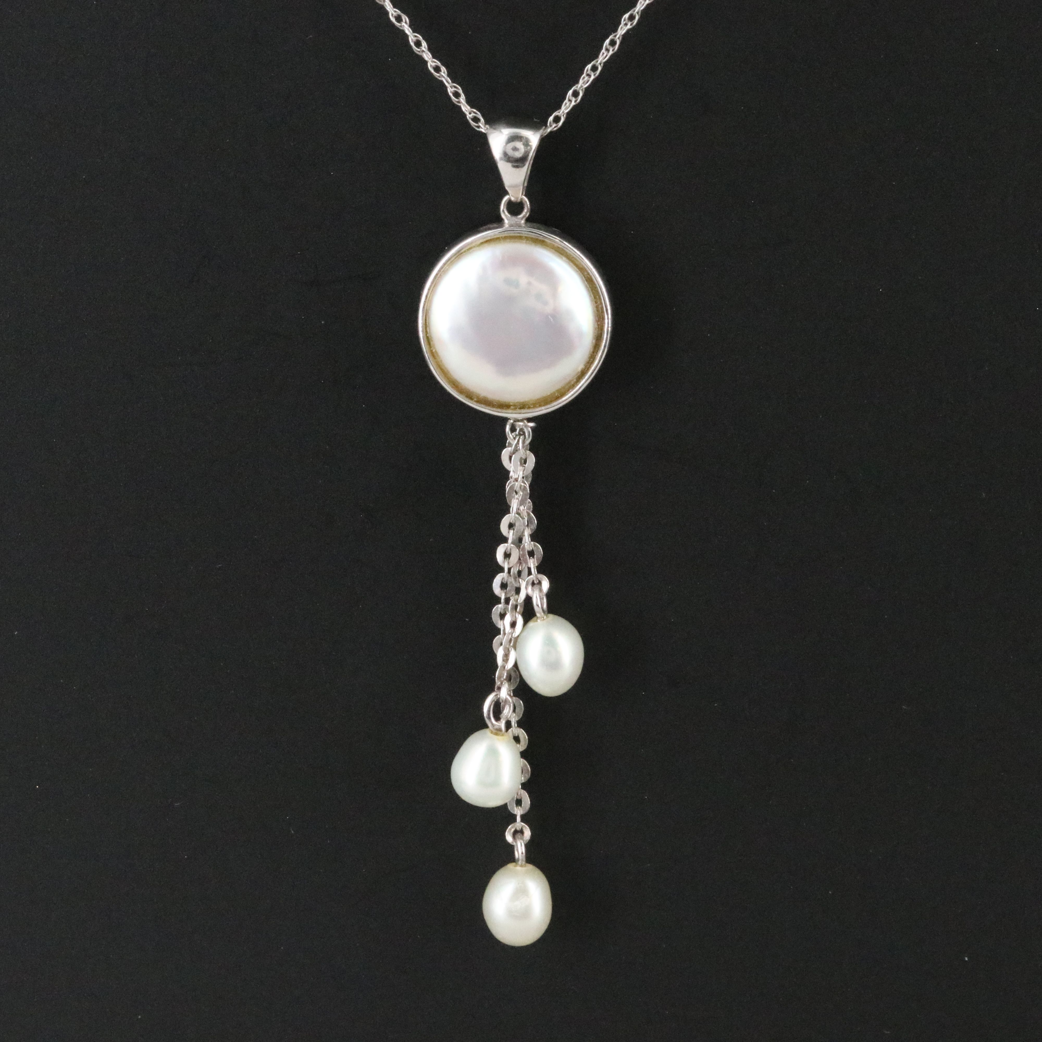 10K Pearl Tassel Pendant Necklace