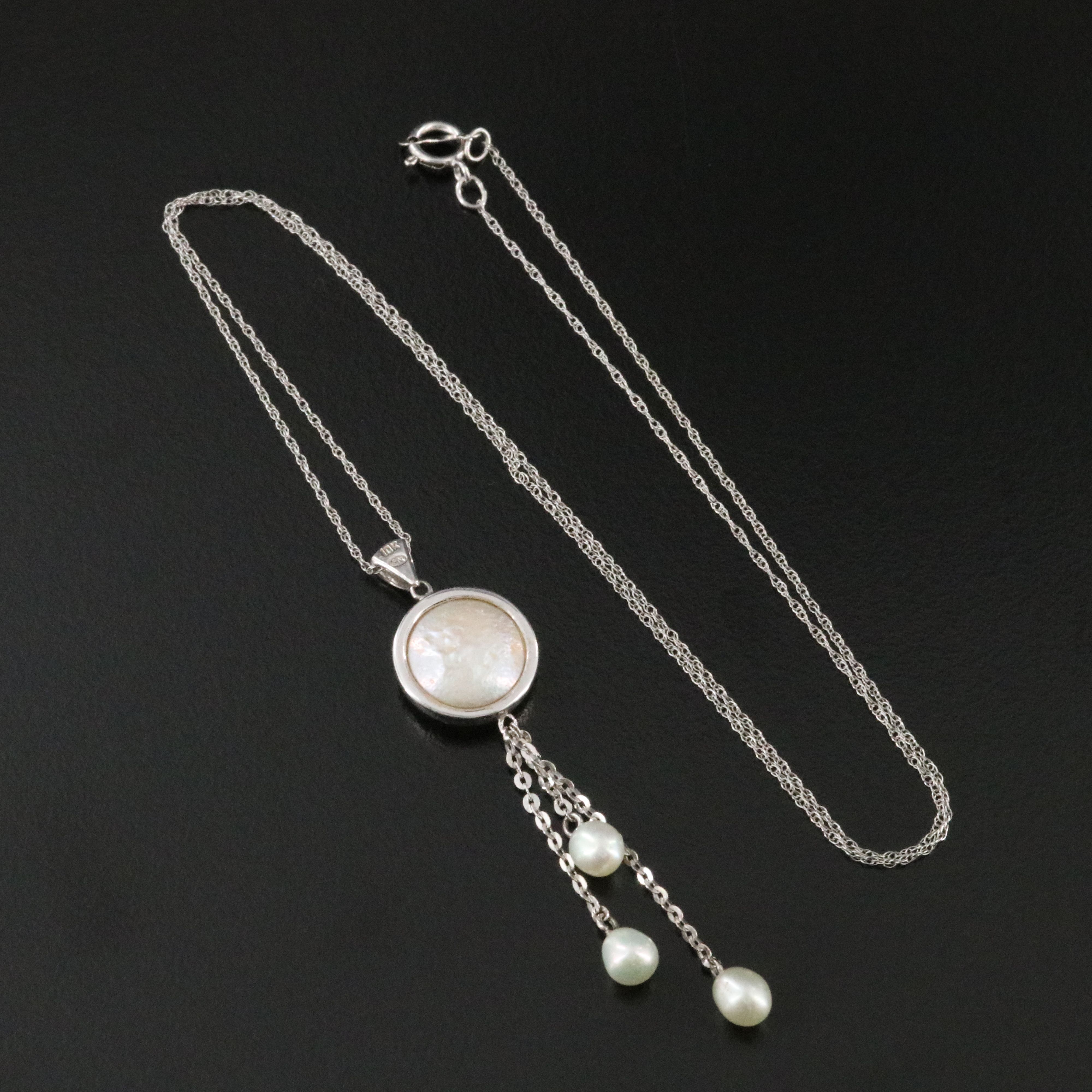 10K Pearl Tassel Pendant Necklace