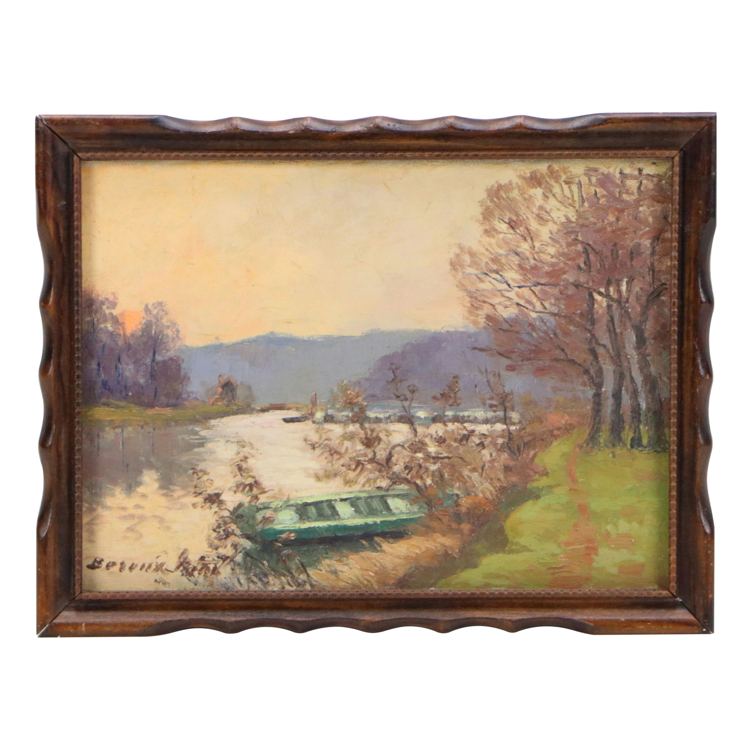 René Boreux Romantic Lake Landscape Oil Painting