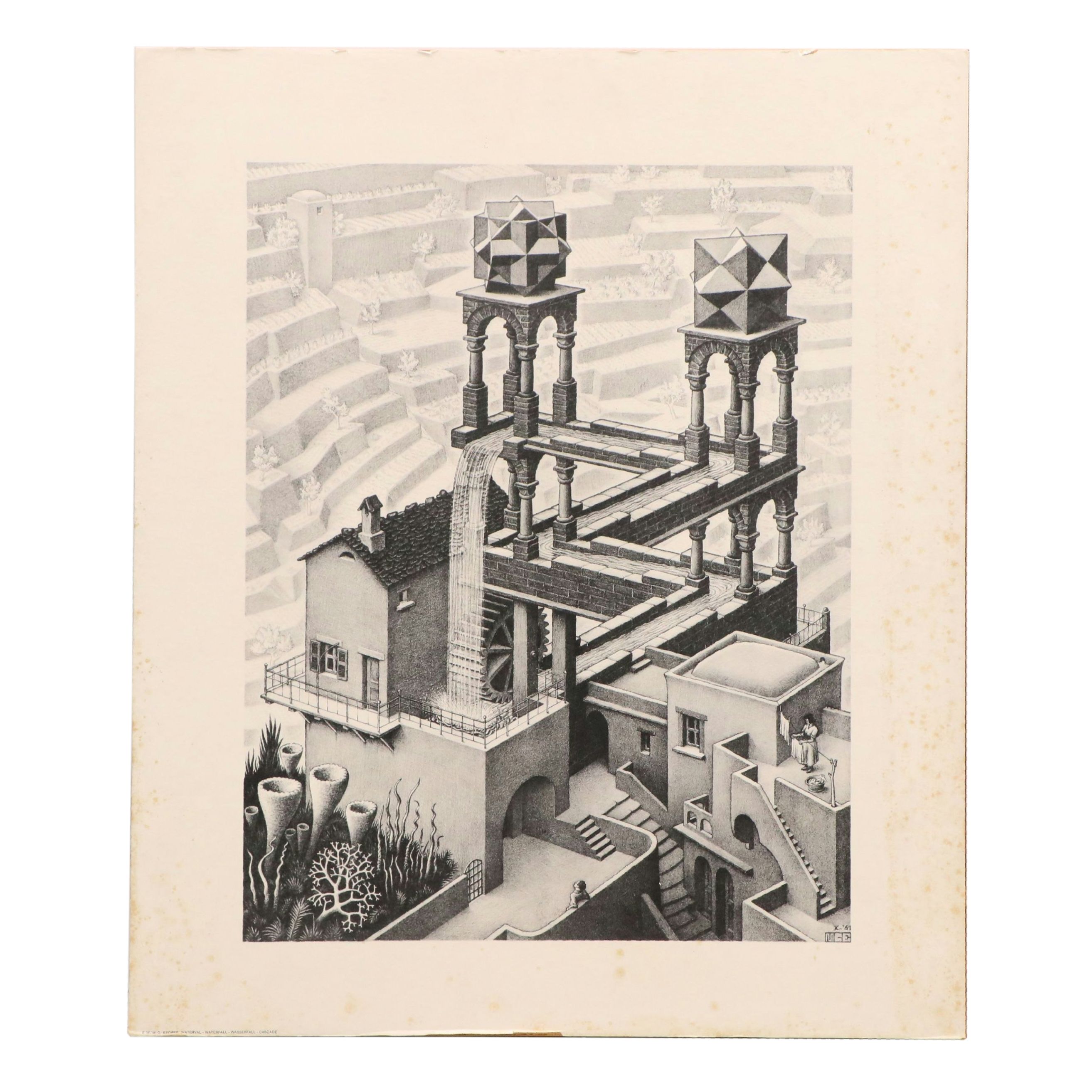 After M. C. Escher Offset Lithograph "Waterfall," Late 20th Century