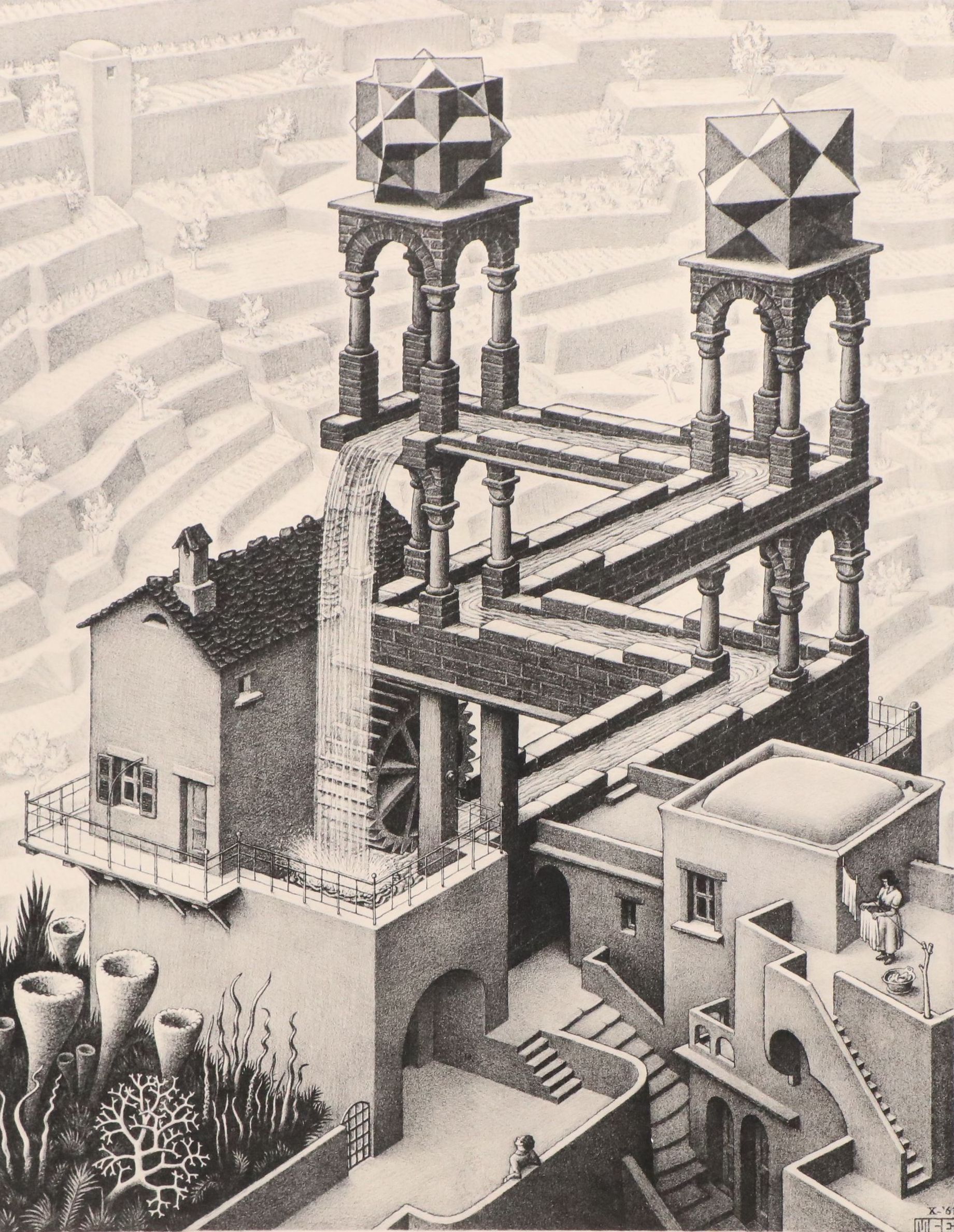 After M. C. Escher Offset Lithograph "Waterfall," Late 20th Century