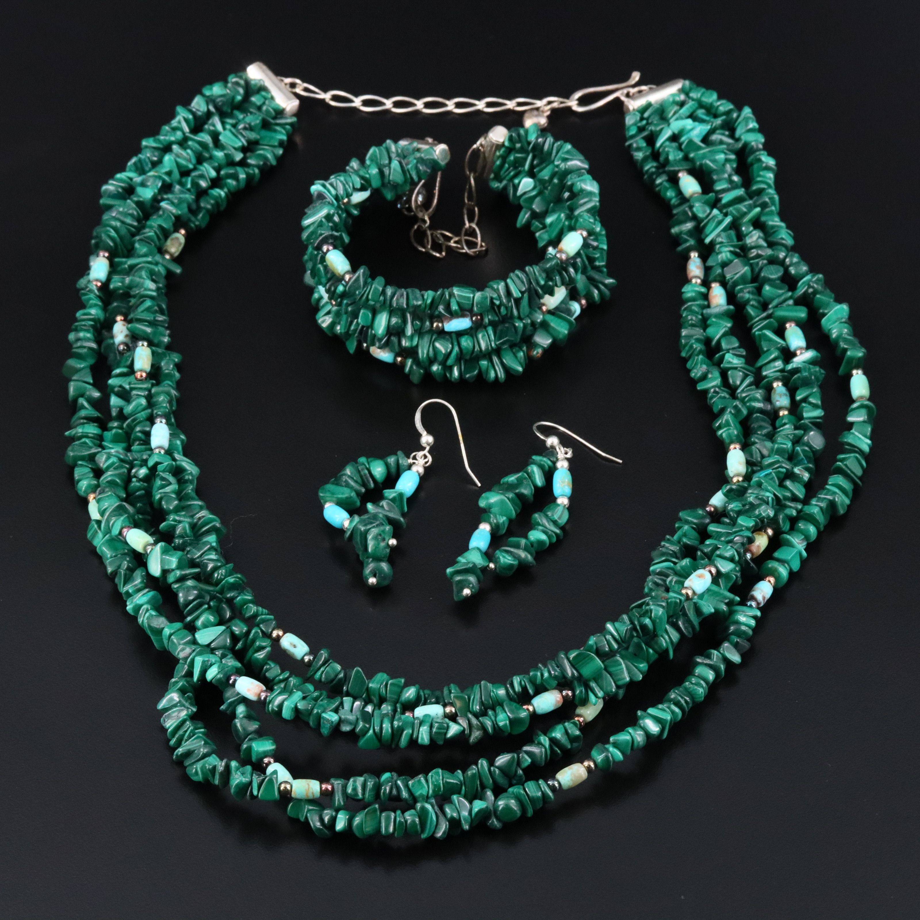 Desert Rose Trading Sterling Malachite and Turquoise Jewelry Set