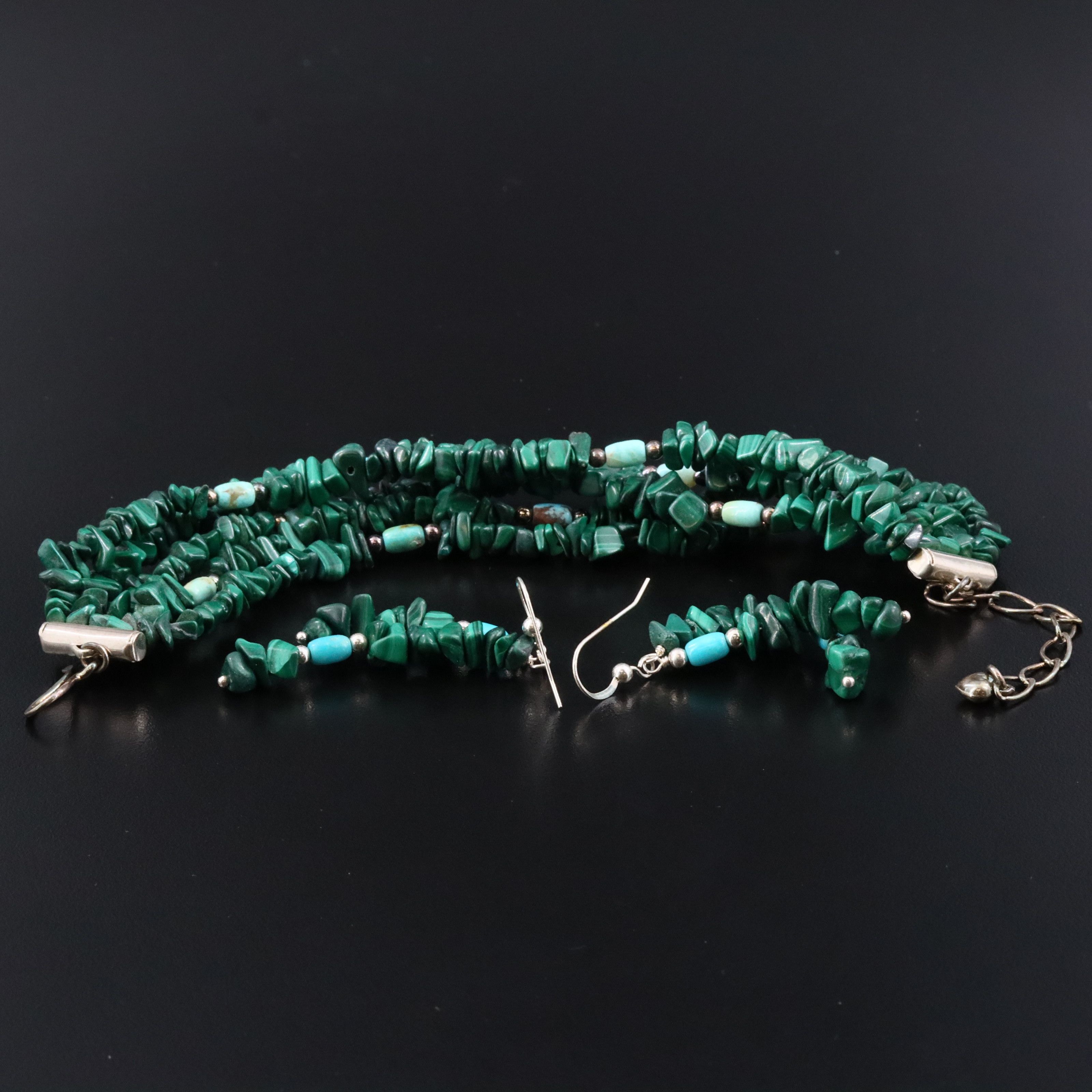Desert Rose Trading Sterling Malachite and Turquoise Jewelry Set
