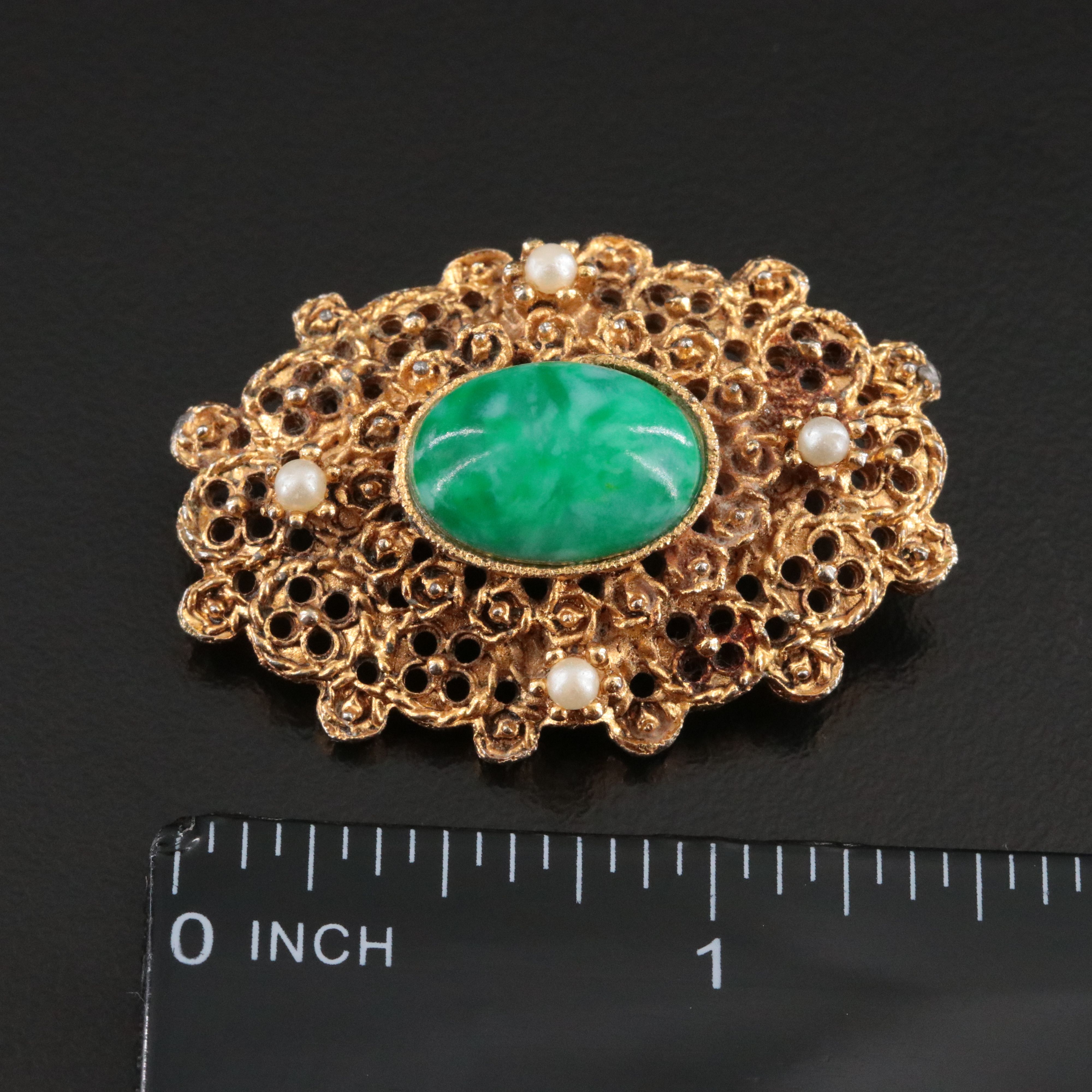 Granulated Texture Bracelet and Glass and Seed Pearl Brooch