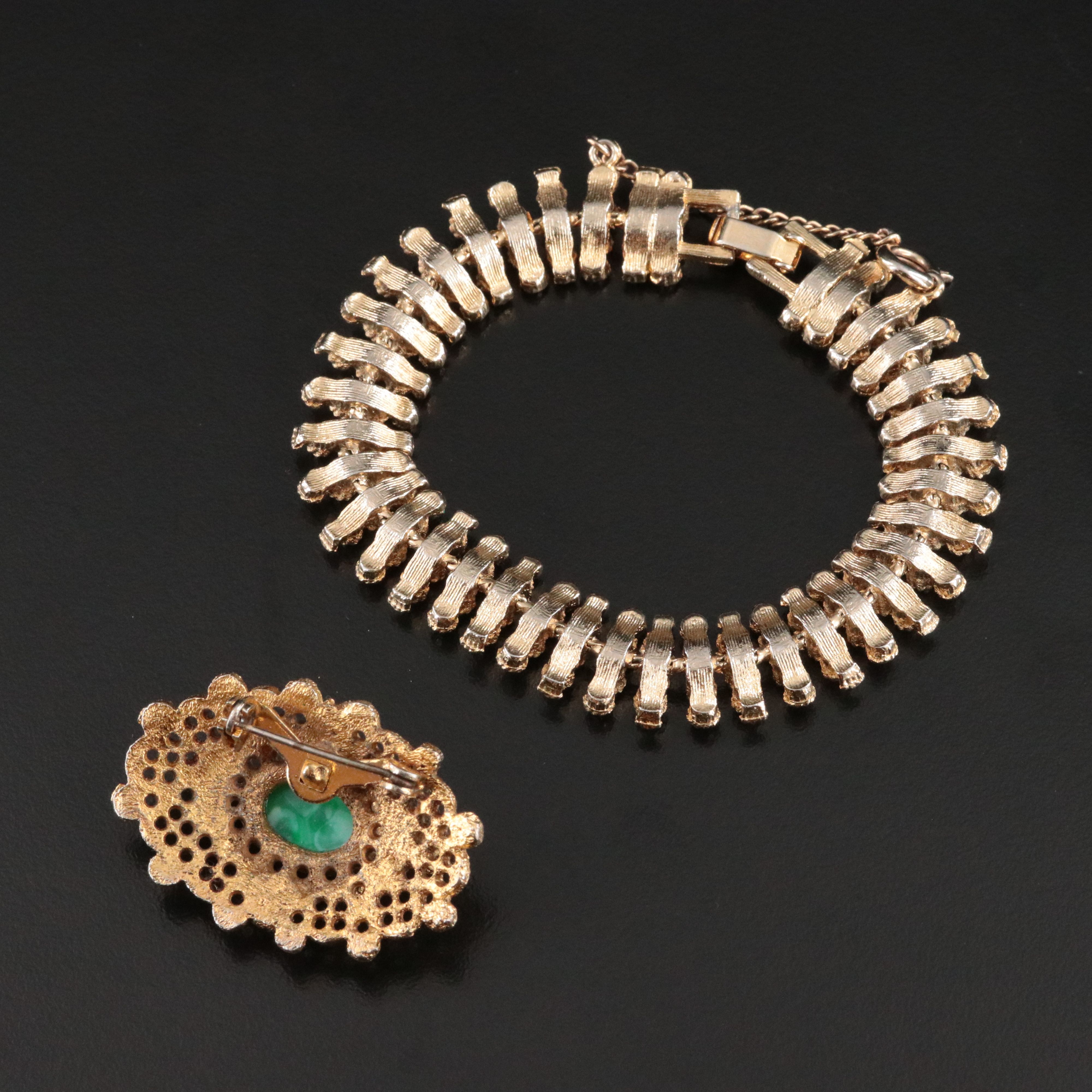 Granulated Texture Bracelet and Glass and Seed Pearl Brooch