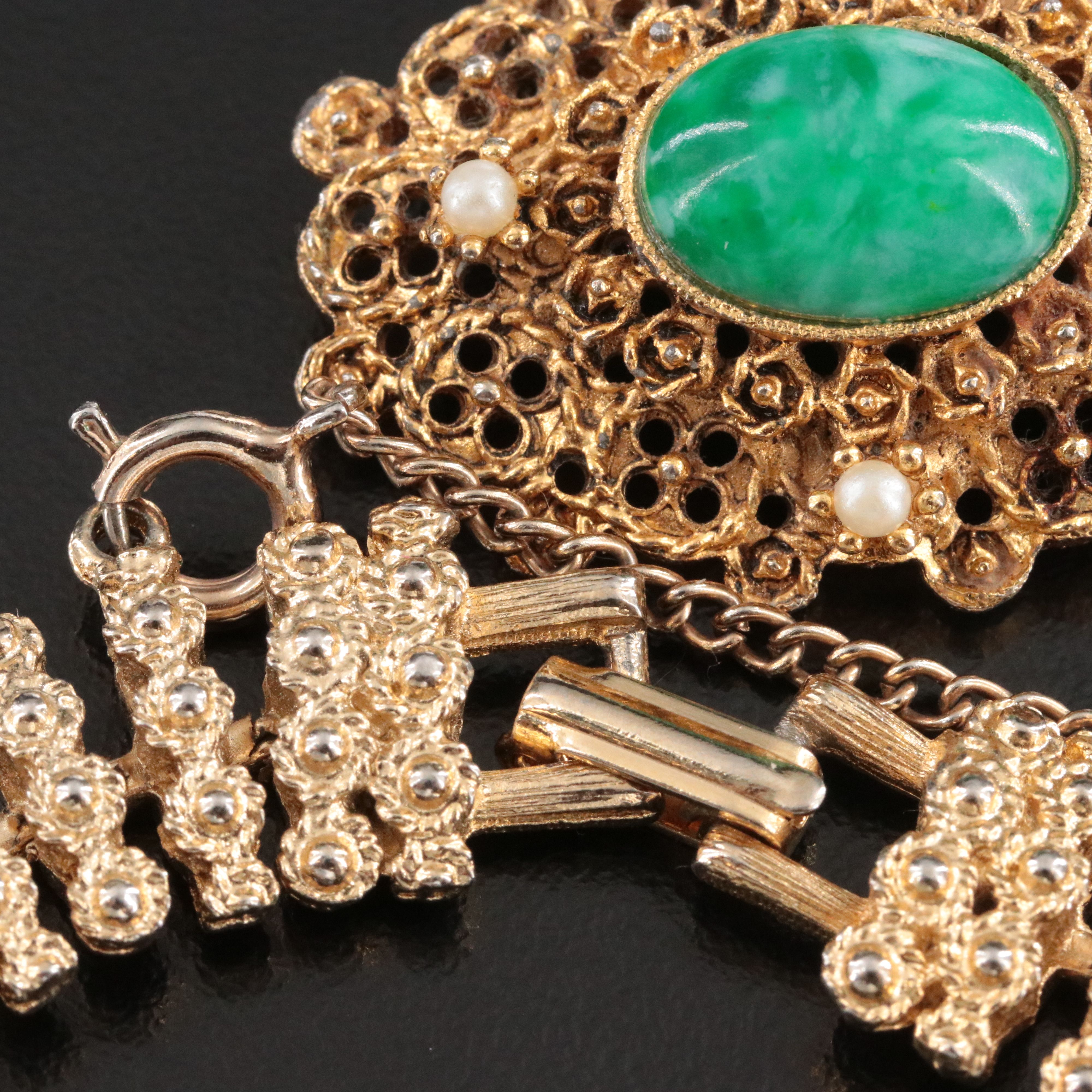 Granulated Texture Bracelet and Glass and Seed Pearl Brooch