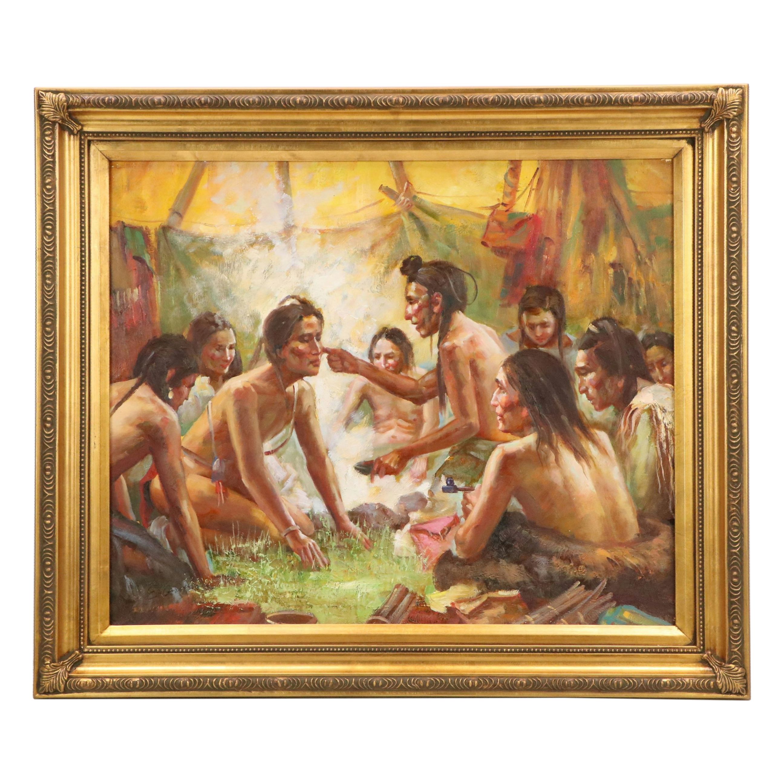 After Howard Terpning Oil Painting "Blessing from the Medicine Man," Circa 2000