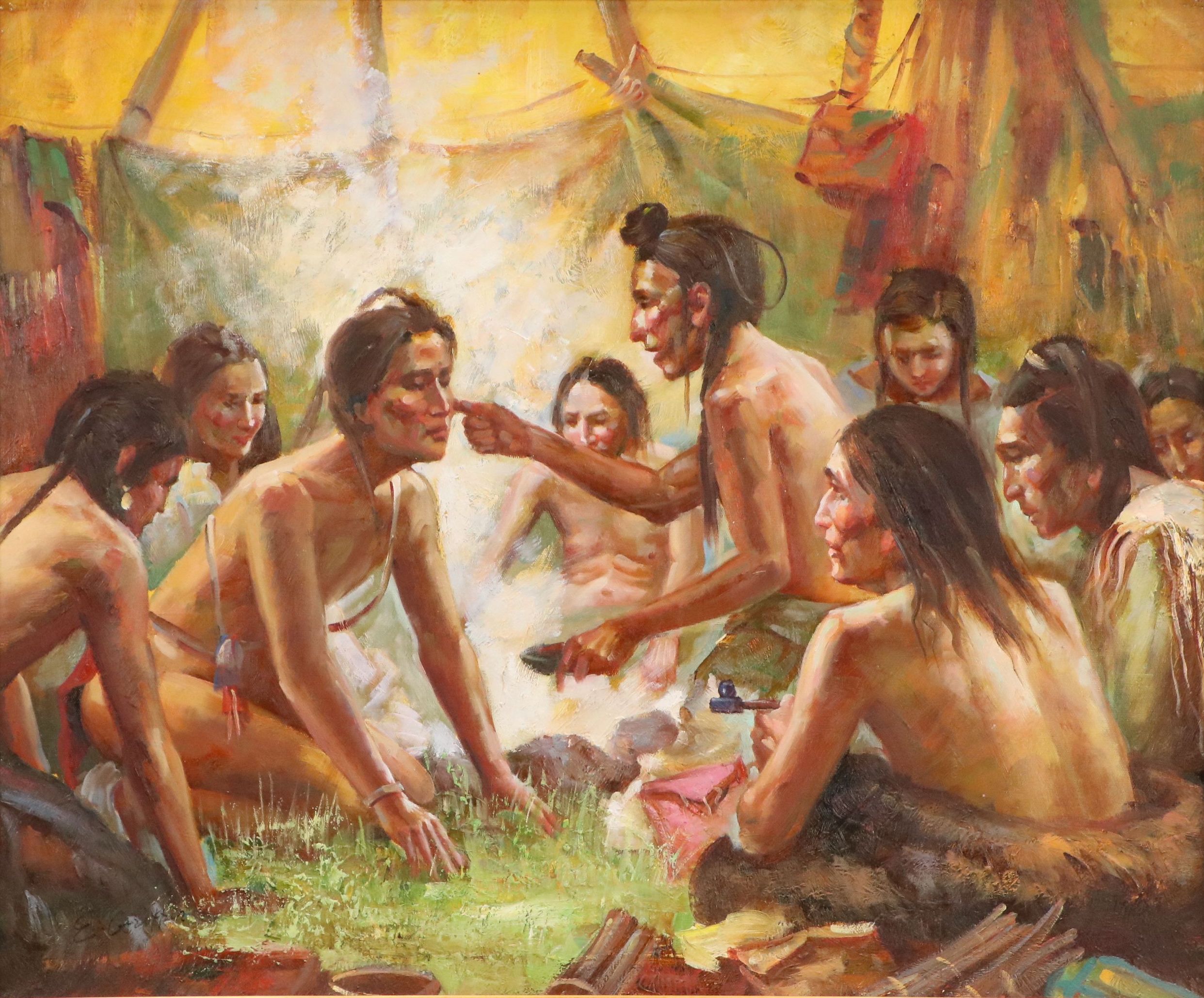 After Howard Terpning Oil Painting "Blessing from the Medicine Man," Circa 2000
